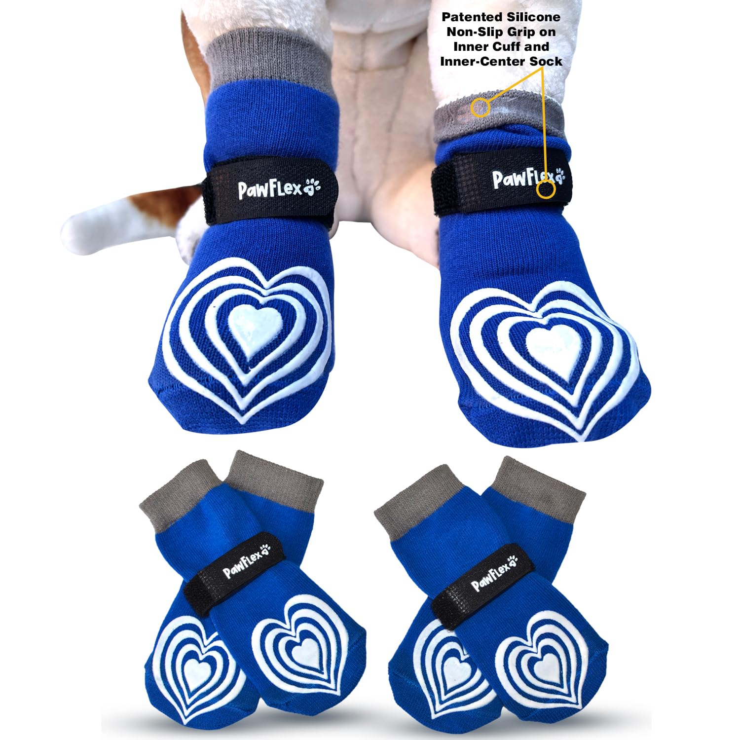 Double Sided Non-Slip Cotton Dog Socks| Pawflex Comfy Pawz Silicone Grip At Inner Cuff For No Twisting Or Sliding Off | Adjustab