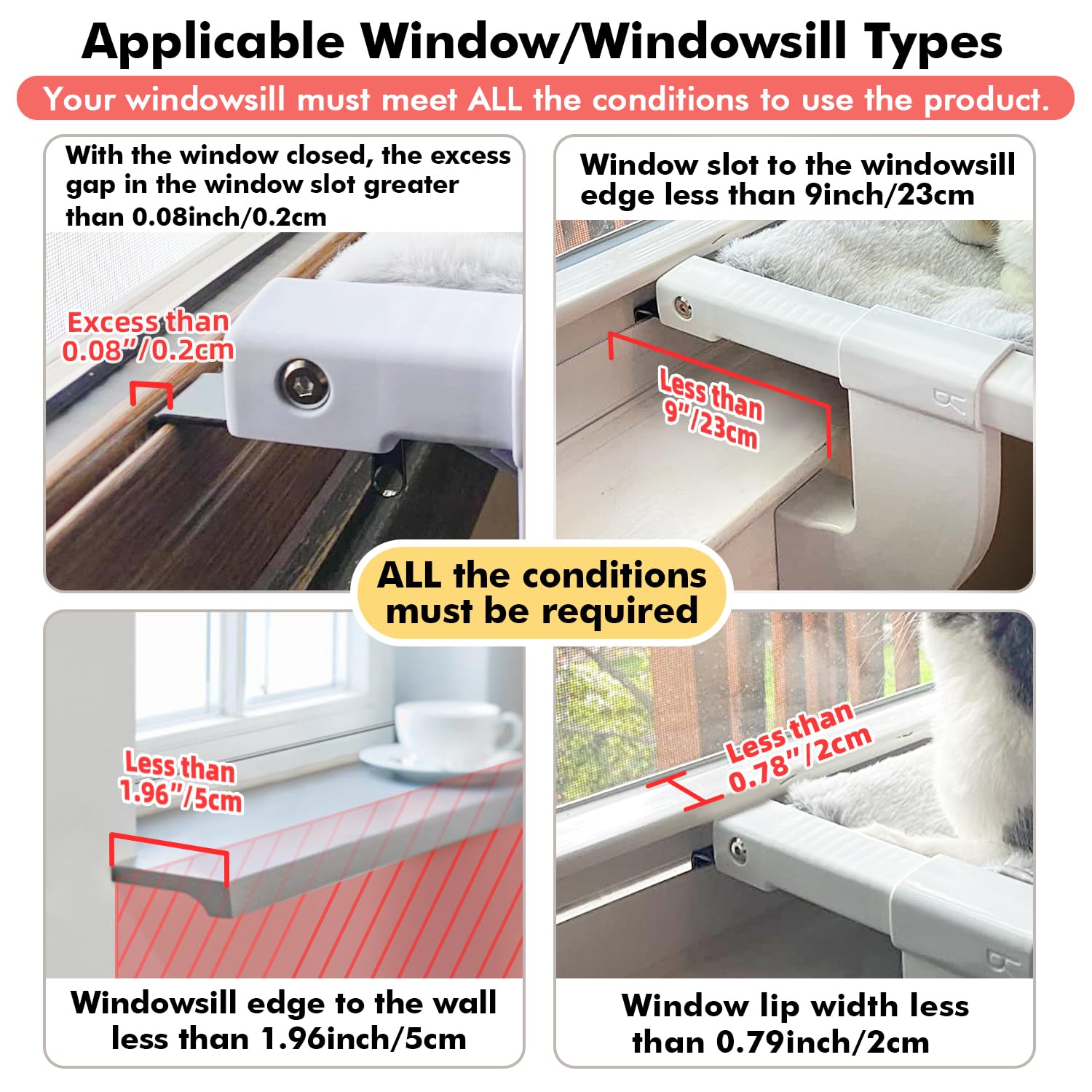 Zoratoo Window Sill Mount Cat Perch For Indoor Cats, One-Step Sliding Adjustment Cat Hammock Window Seat With Removable Two Fabrics Covers, No Suction Cups Cat Beds For Windowsill & Bedside (L)