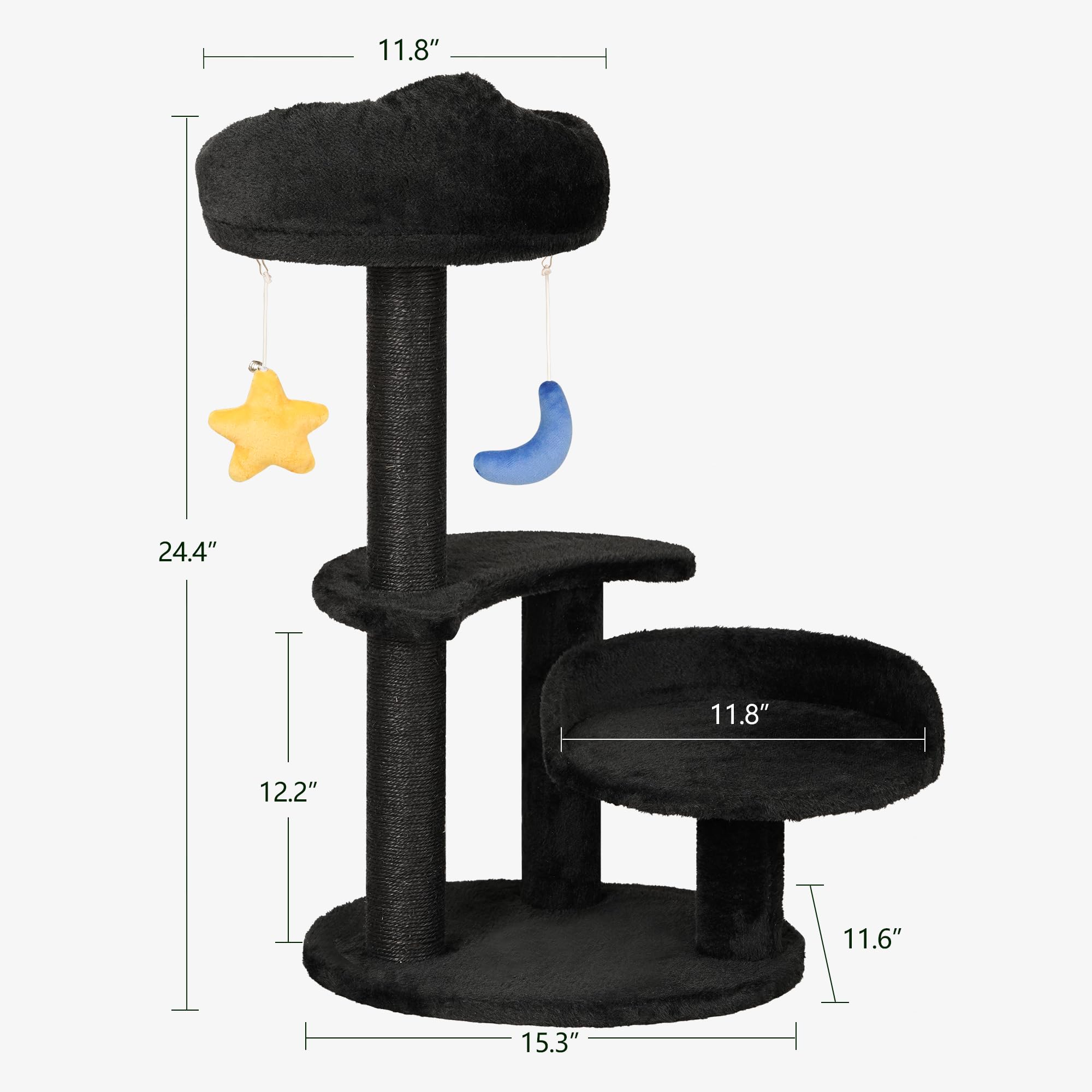 Meecal Kitten Cat Tree For Small Cats Under 6 Months, 24.4In Cloud Cat Scratching Post With Bed & Toys, Max Weight 8Lbs, Compact