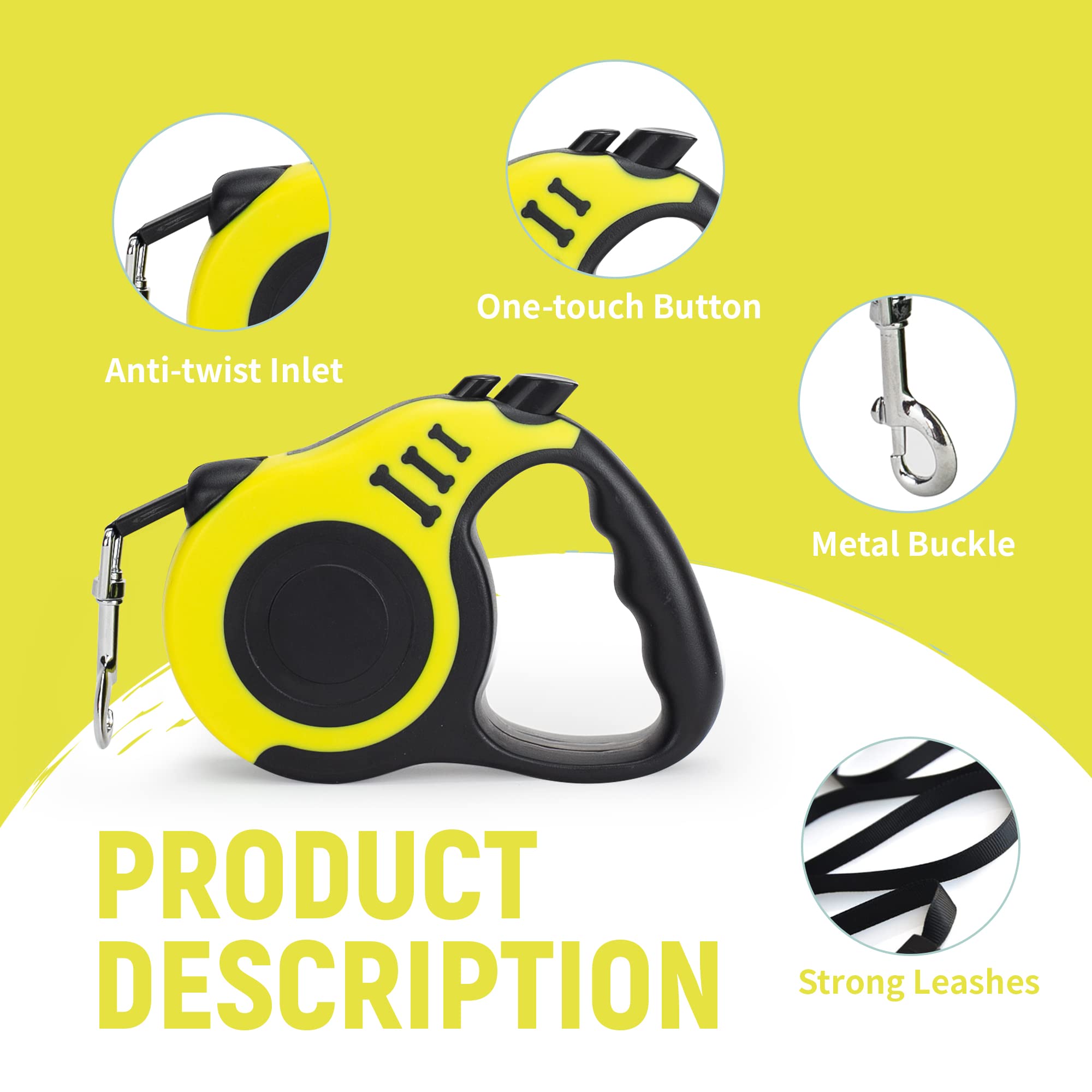 Lievuiken Retractable Dog Leash Automatic Telescopic Tractor Dog Tape, Pet Tape 10/16 Ft Durable And Convenient, With Folding Bo