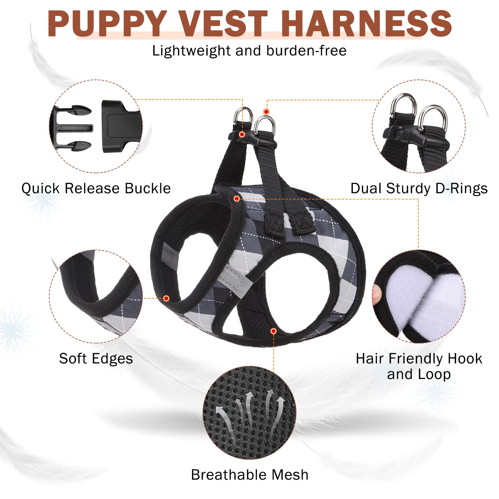 Scenereal Dog Harness Collar And Leash Set, Step-In No Pull Pet Vest Harnesses For Small Medium Dogs Puppy Cats, Soft Mesh No-Ch