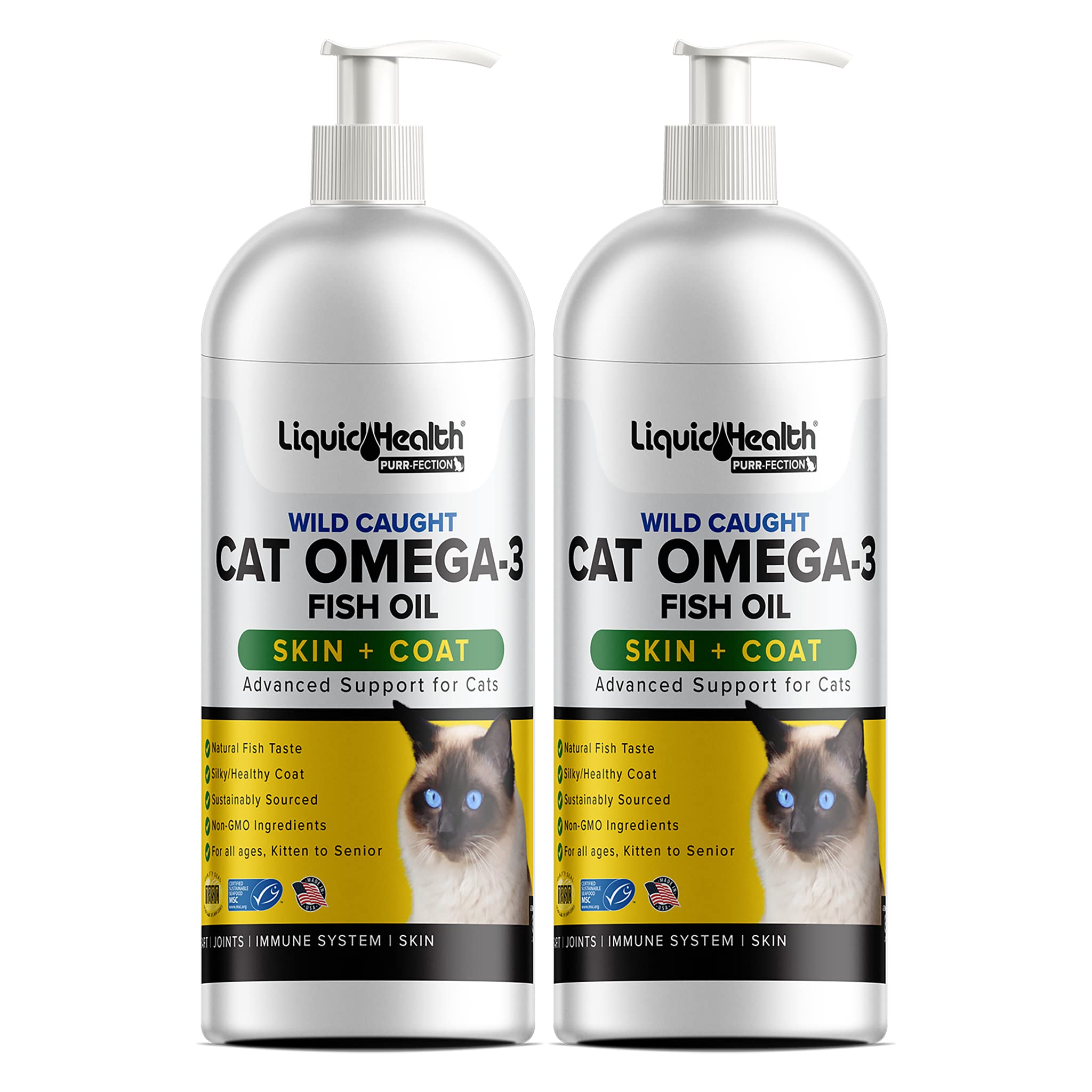 Liquid Health Pets Wild Caught Omega 3 Fish Oil for Cats - Liquid Omega 3 Supplement for Cats with EPA+DPA+DHA - Reduce Itching,