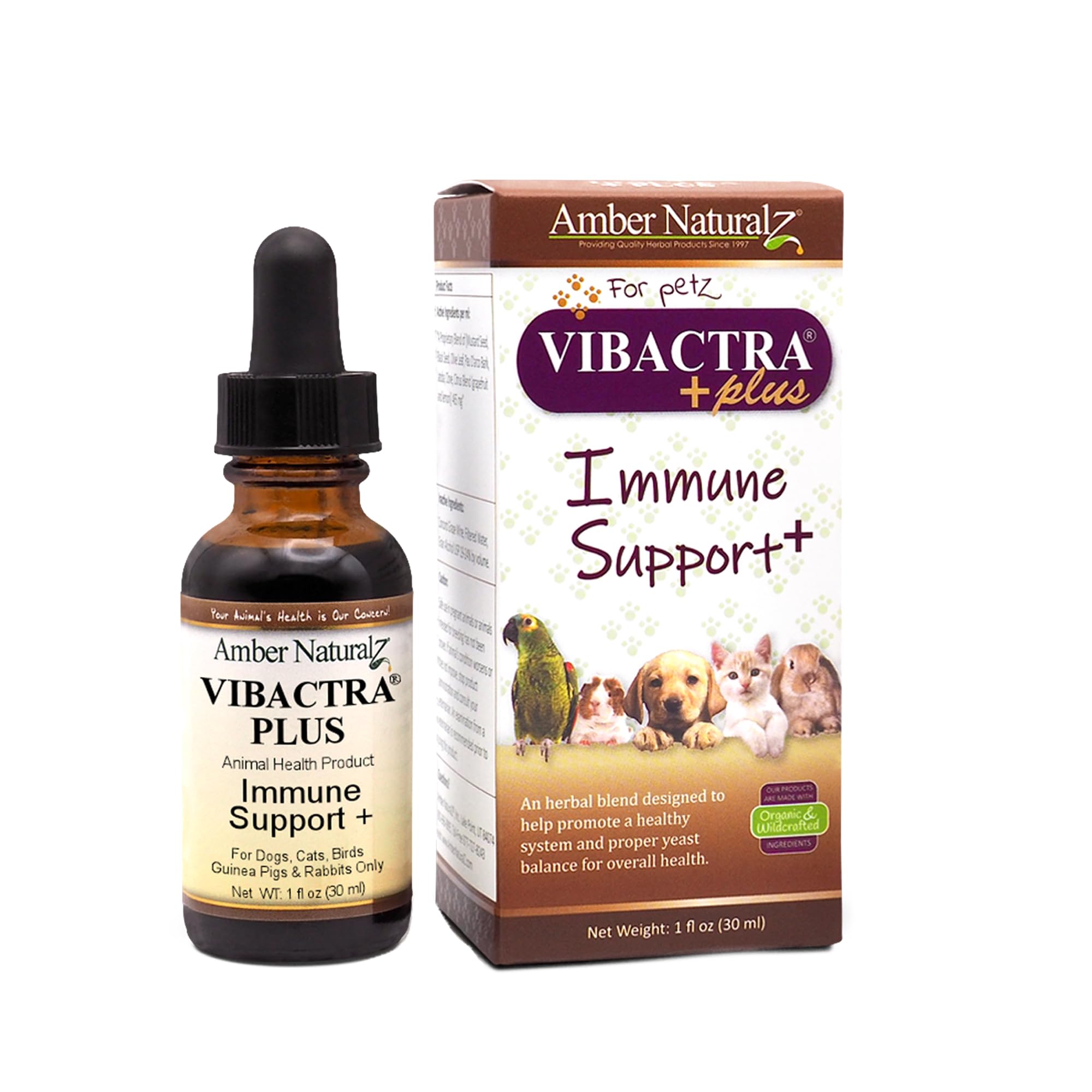 Amber NaturalZ Vibactra Plus Herbal Supplement for Dogs, Cats, Birds, Guinea Pigs, and Rabbits | Herbs for Immune Health and Yea