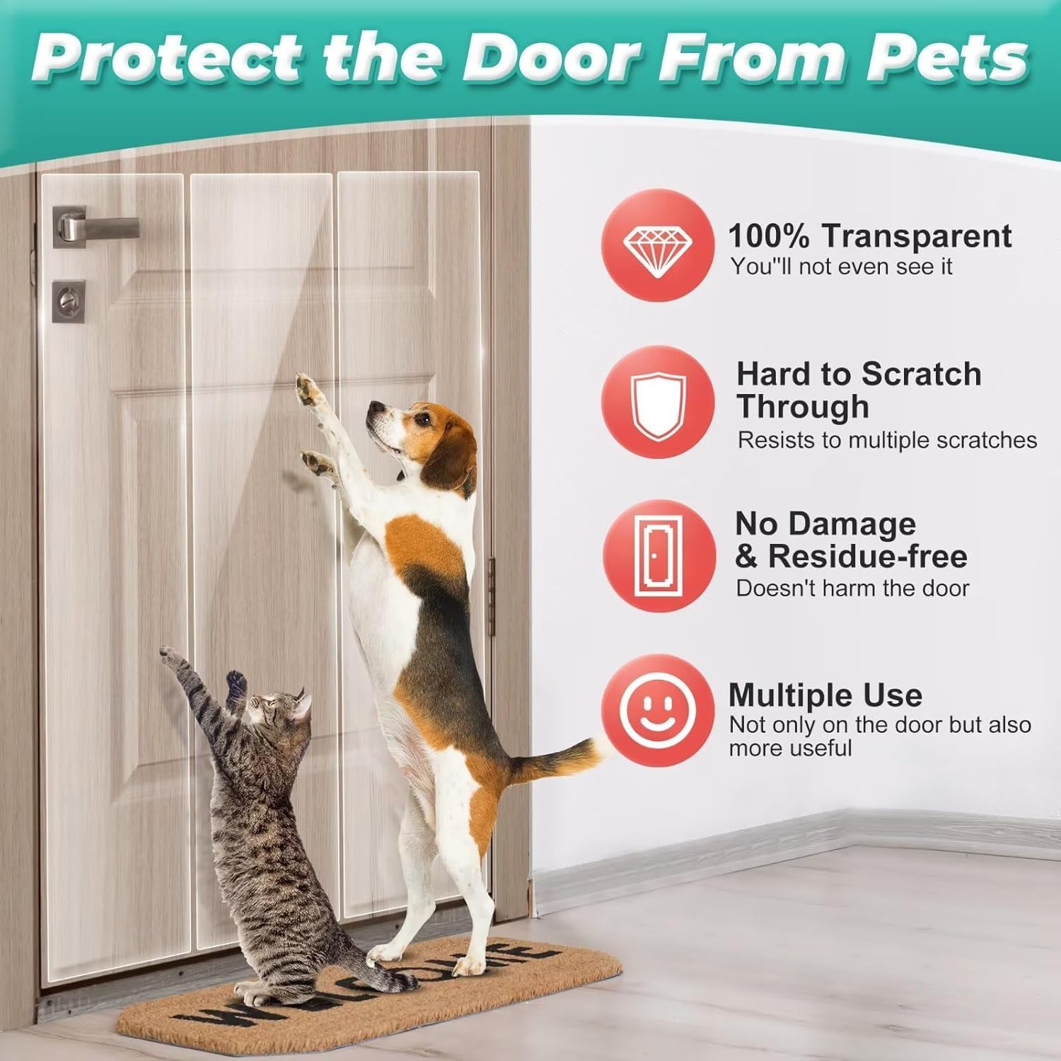 FTSTC Door Protector from Dog Scratching, Clear Heavy Duty Flexible Door Claw Shield, Anti-Scratch Guard for Furniture, Window,