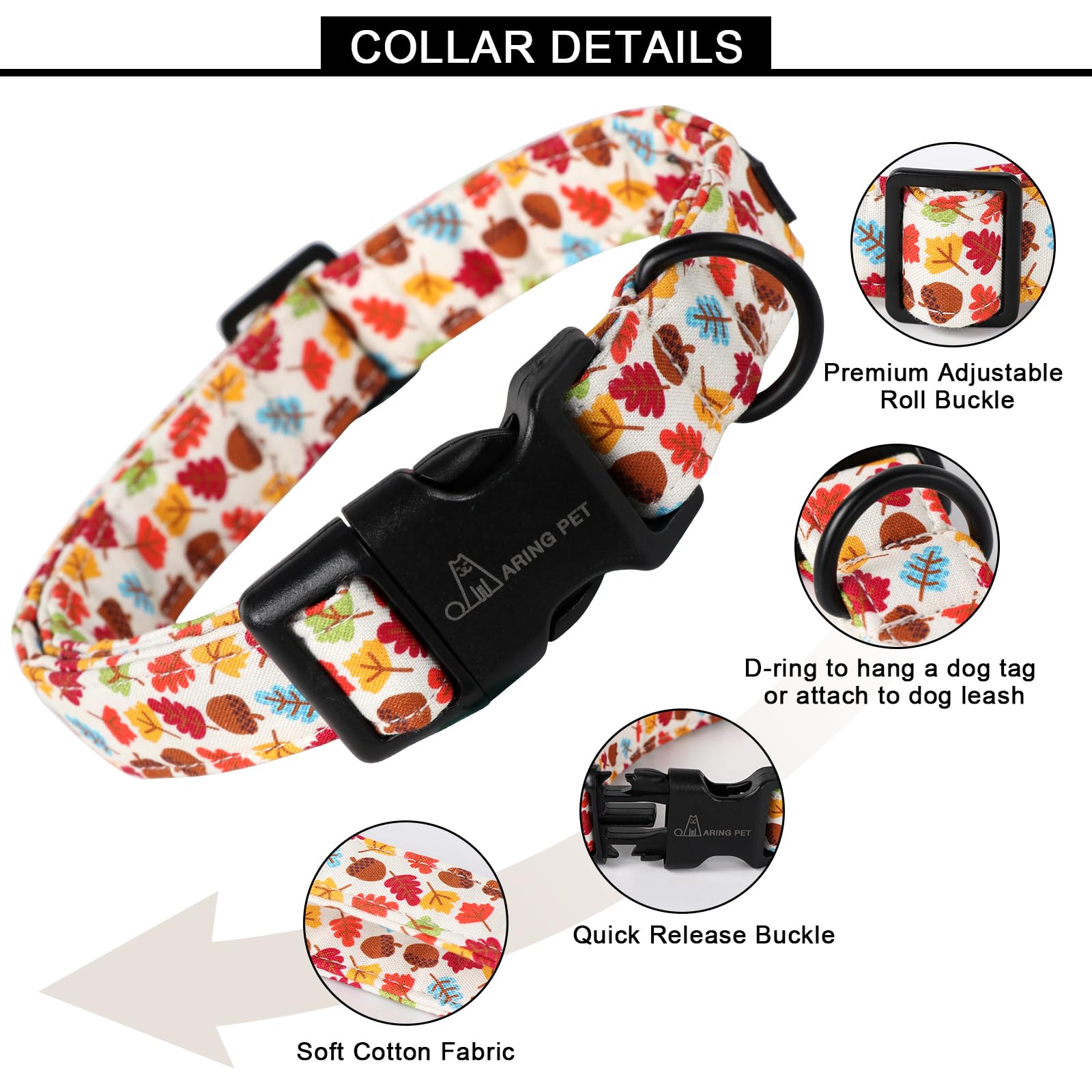 Aring Pet Fall Dog Collar-Cotton Maple Leaves Dog Collar For Small Dogs, Adjustable Lightweight Dog Collars With Quick Release B