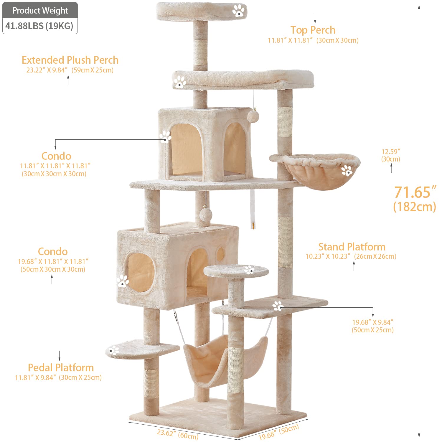 Yaruomy Cat Tree 71.6 Inches Cat Tower For Indoor Cats, Multi-Level Cat Condo Furniture With Scratching Posts Plush Perches, Act