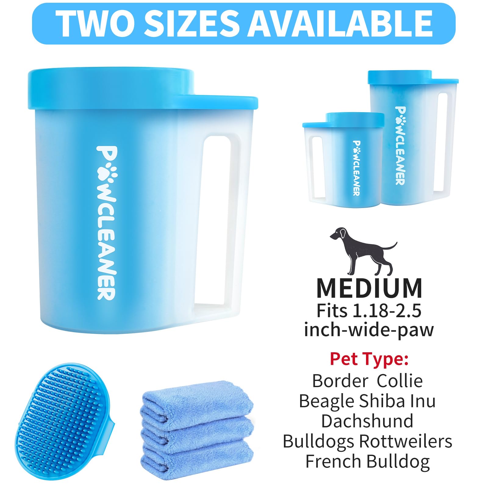 Dog Paw Cleaner For Dogs, (With 3Pcs Absorbent Towels & Adjustable Bath Brush) Dog Paw Washer, Pet Foot Cleaner (Blue, Medium)