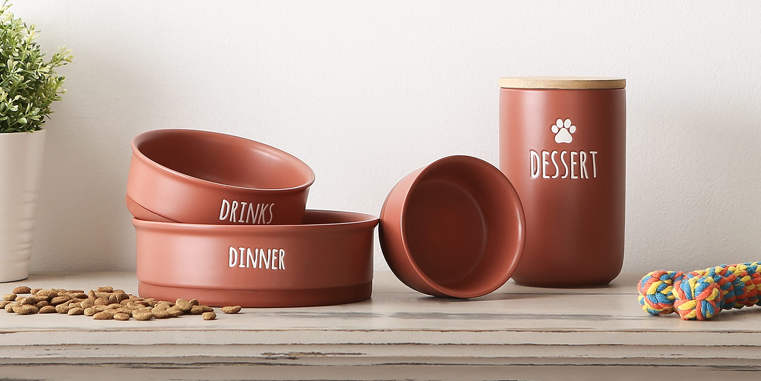 Bone Dry Ceramic Pet Bowls for Dogs & Cats Dishwasher & Microwave Safe, Non-Slip Bottom for Secure Feeding with Less Mess, Large