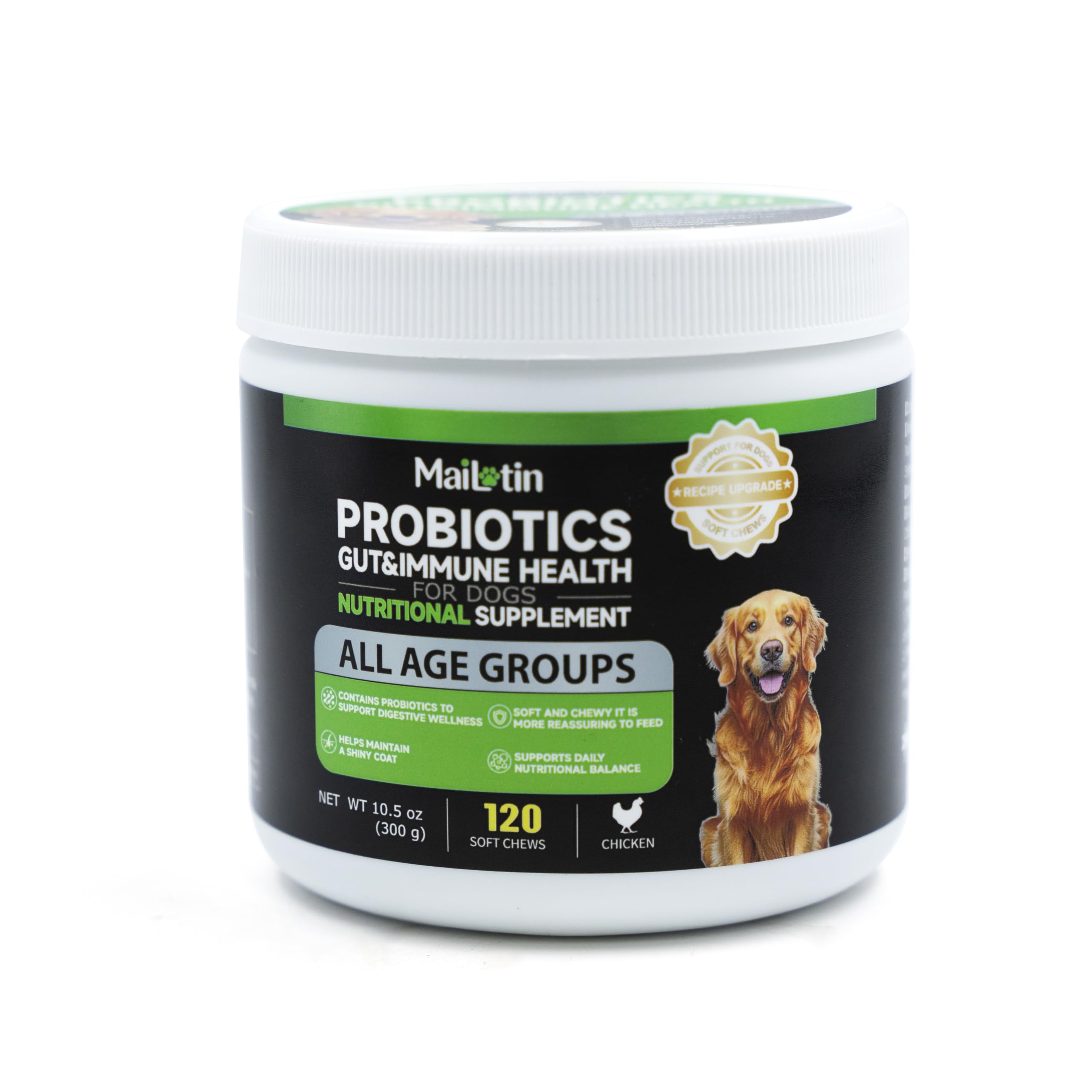 Probiotics for Dogs, Gut & Immune Health Soft Chews, Chicken Flavor, All Ages, Supports Digestive Balance & Skin Health