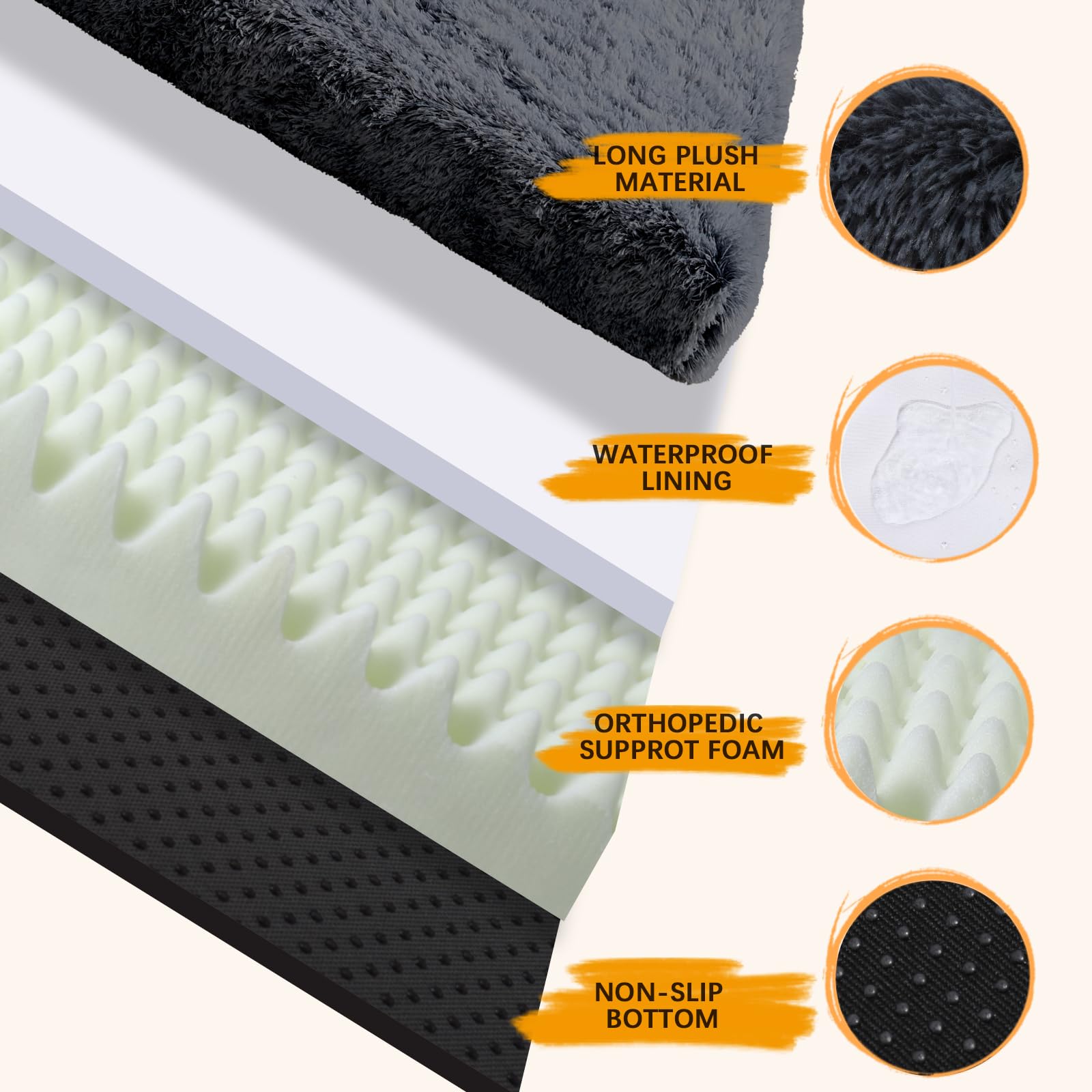 Champets Washable Dog Beds Large Sized Dog With Removable Cover, Super Soft Waterproof Dog Crate Bed With Non-Slip Bottom, Fluff