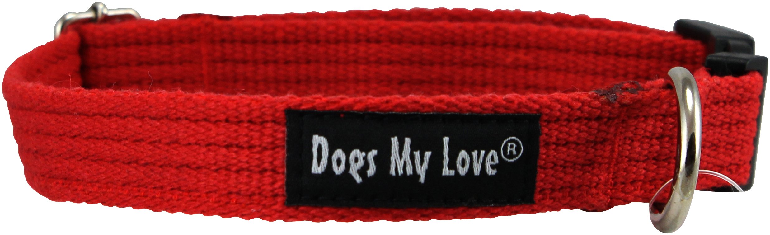 Cotton Web Adjustable Dog Collar 4 Sizes Red (Medium: Neck: 14'-19'; Width: 3/4')