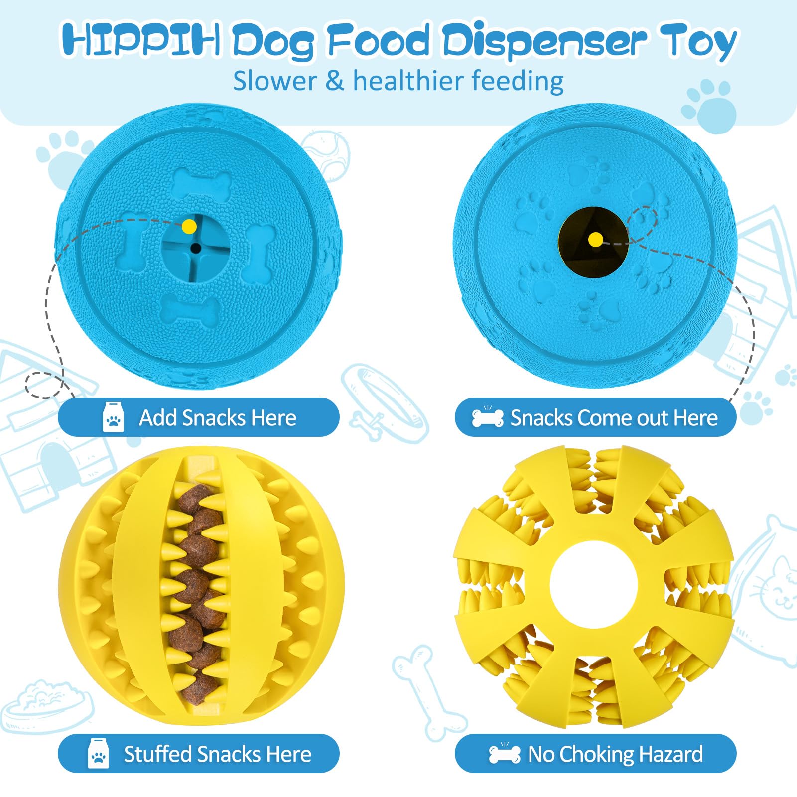 HIPPIH Dog Puzzle Toys 2 Pack, Dog Enrichment Toys for Large Dogs & Small Dogs, Puppy Balls for Treat Dispensing, Durable Balls