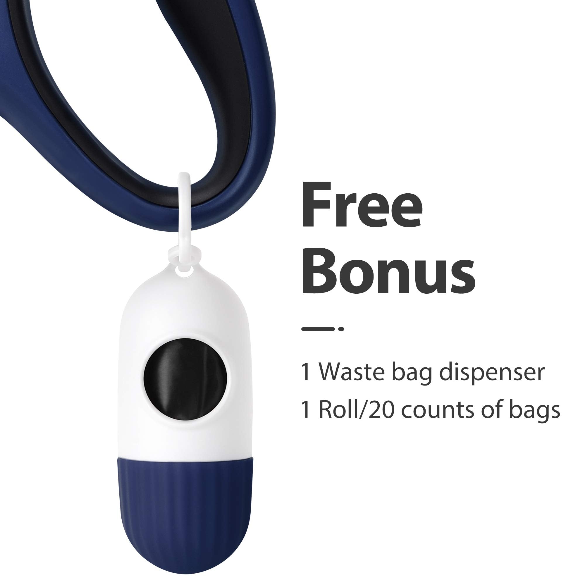 Fida Retractable Dog Leash With Dispenser And Poop Bags, 16 Ft Pet Walking Leash For Large Dog Up To 110 Lbs, Anti-Slip Handle, Tangle Free, Reflective Nylon Tape (L, Navy Blue)