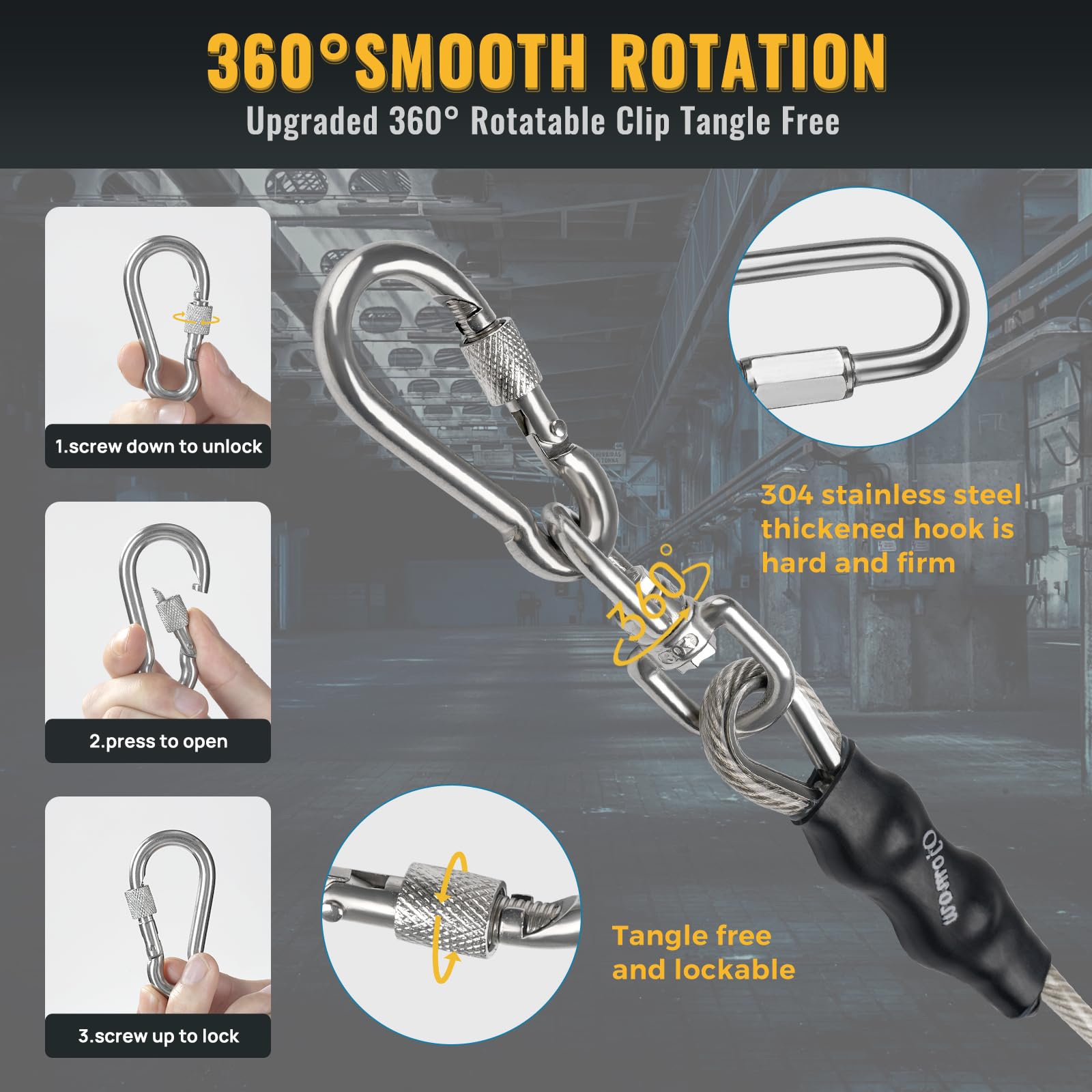 Ojomow Heavy Duty Dog Tie Out Cable For Stake, Anti-Rusty Long Dog Leash For Large Dogs - Actual 2000Lbs Break Strength (20Ft)