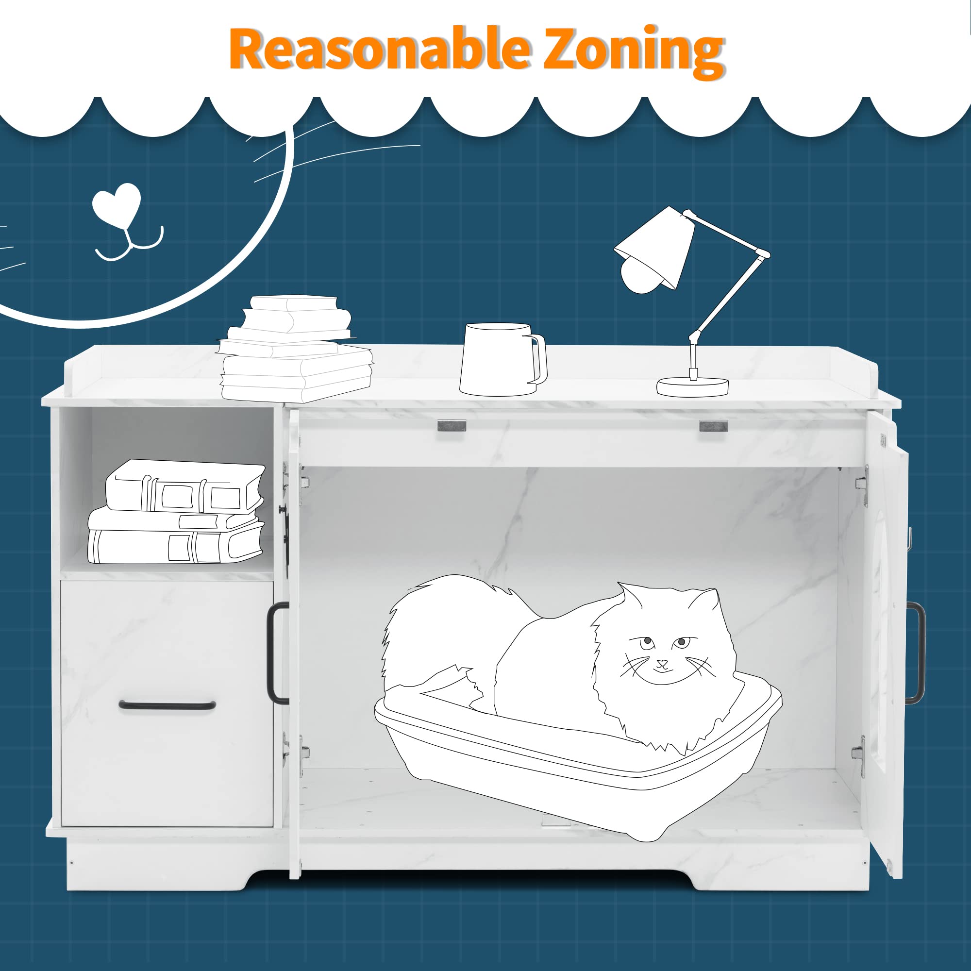 MCombo X-Large Cat Litter Box Furniture Hidden with Top Opening, Pet Enclosed Litter Bench with Drawer, Wooden Hideaway Extra La