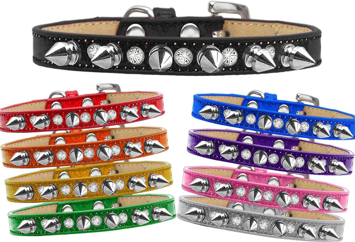 Dog, Puppy and Pet Ice Cream Collar, Crystal & Silver Spikes Orange 16