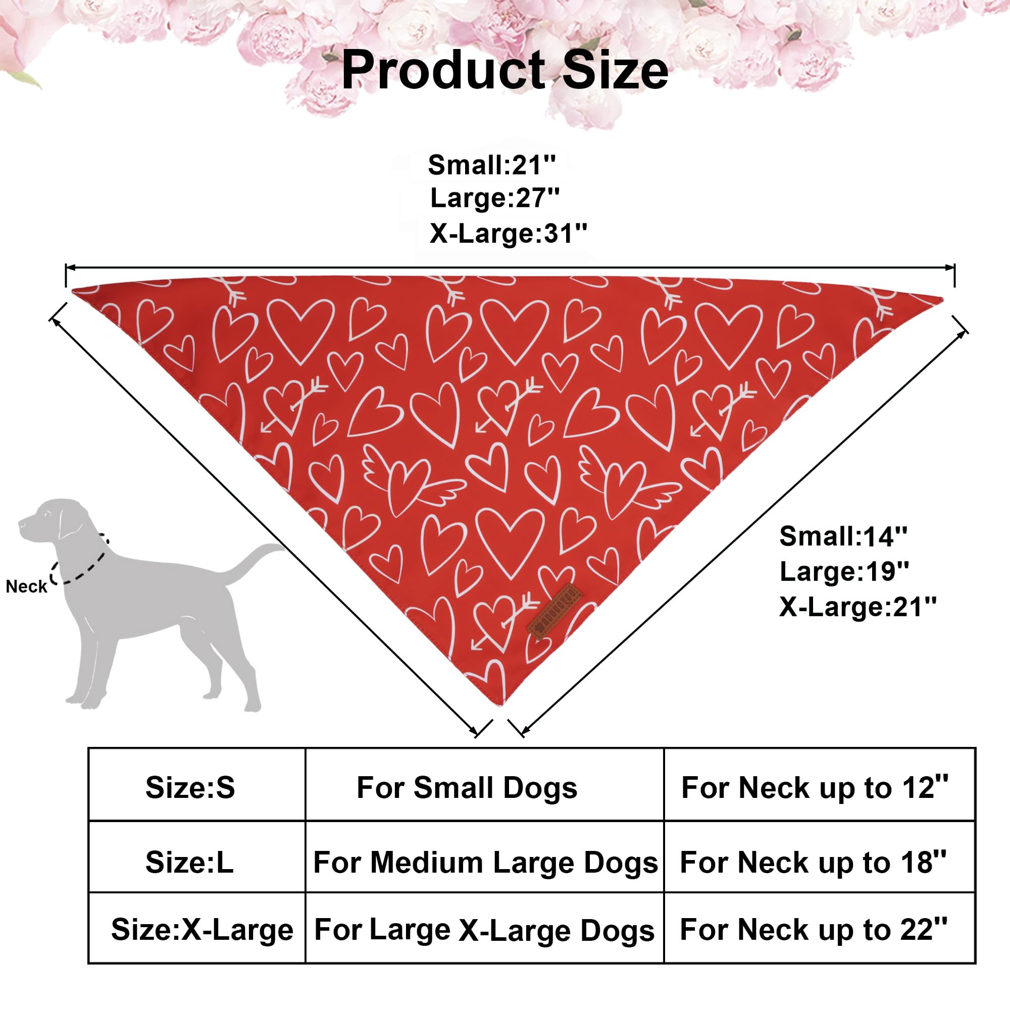 ADOGGYGO Valentine Dog Bandanas, Red Pink Heart Pet Scarf, Multi Size Offered, White Red Valentine Bandana for Medium Large Dogs