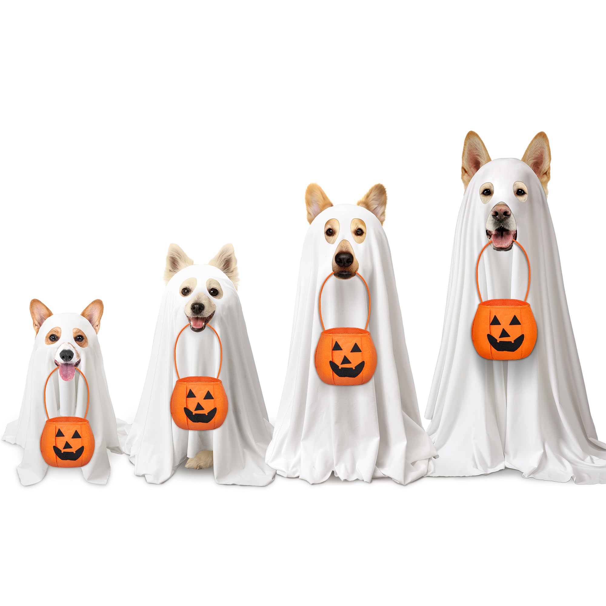 Huhumy 2 Pcs Halloween Dog Costumes with Non Woven Pumpkin Bags White Ghost Costume for Dog Cat Ghost Cosplay Clothes, Cute Part