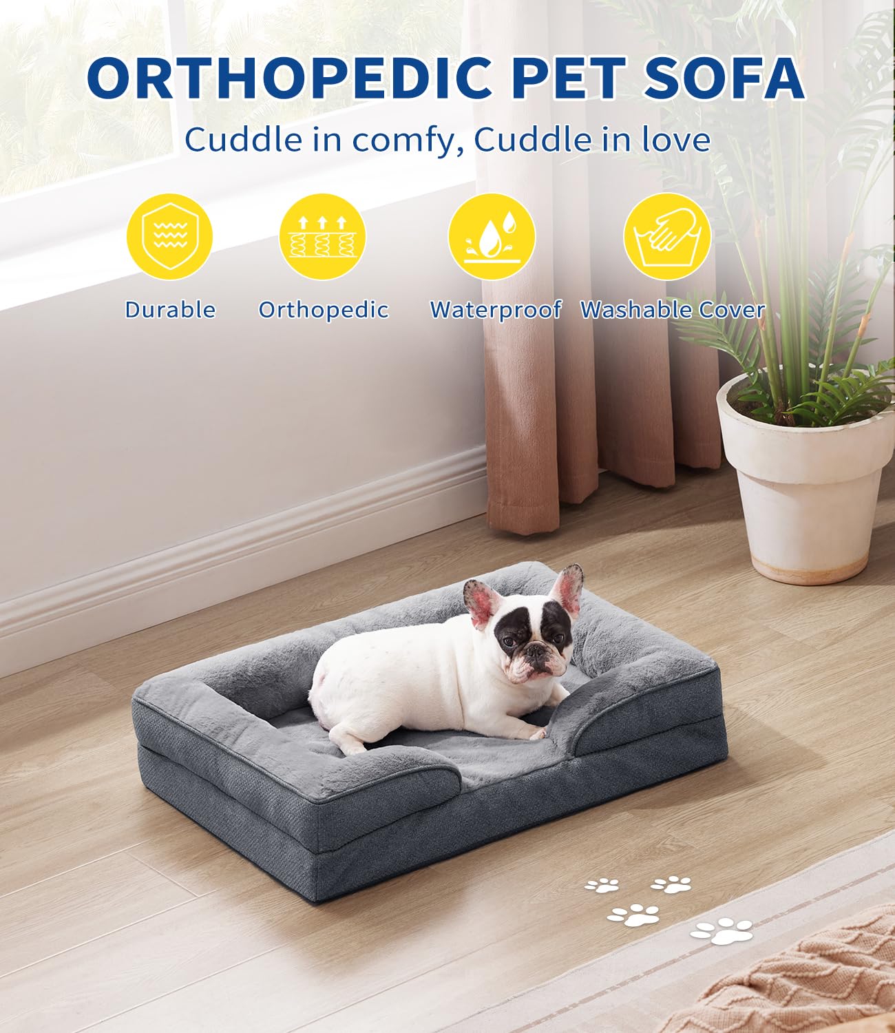 Made4Pet Dog Bed Orthopedic, Dog Sofa For Small Dogs Supportive Foam Pet Cushions Bed With Washable Removable Cover, Egg-Crate F