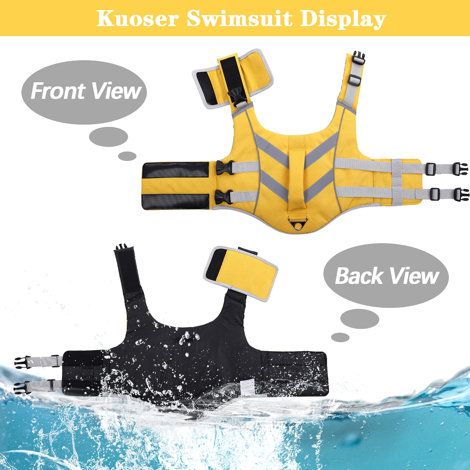 Dog Life Jacket With Reflective Stripes, Adjustable High Visibility Dog Life Vest Ripstop Dog Lifesaver Pet Life Preserver With High Flotation Swimsuit For Small Medium And Large Dogs