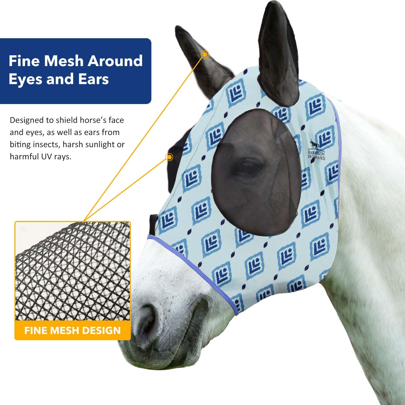 Harrison Howard Super Comfort Stretchy Fly Mask Large Eye Space with UV Protection Soft on Skin with Breathability Nature Aztec