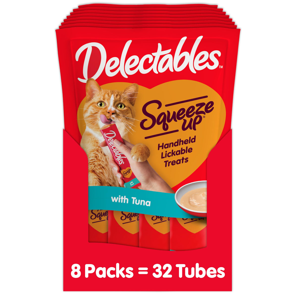 Hartz Delectables Squeeze Up Interactive Lickable Wet Cat Treats For Adult & Senior Cats, Tuna, 4 Count (Pack Of 8)