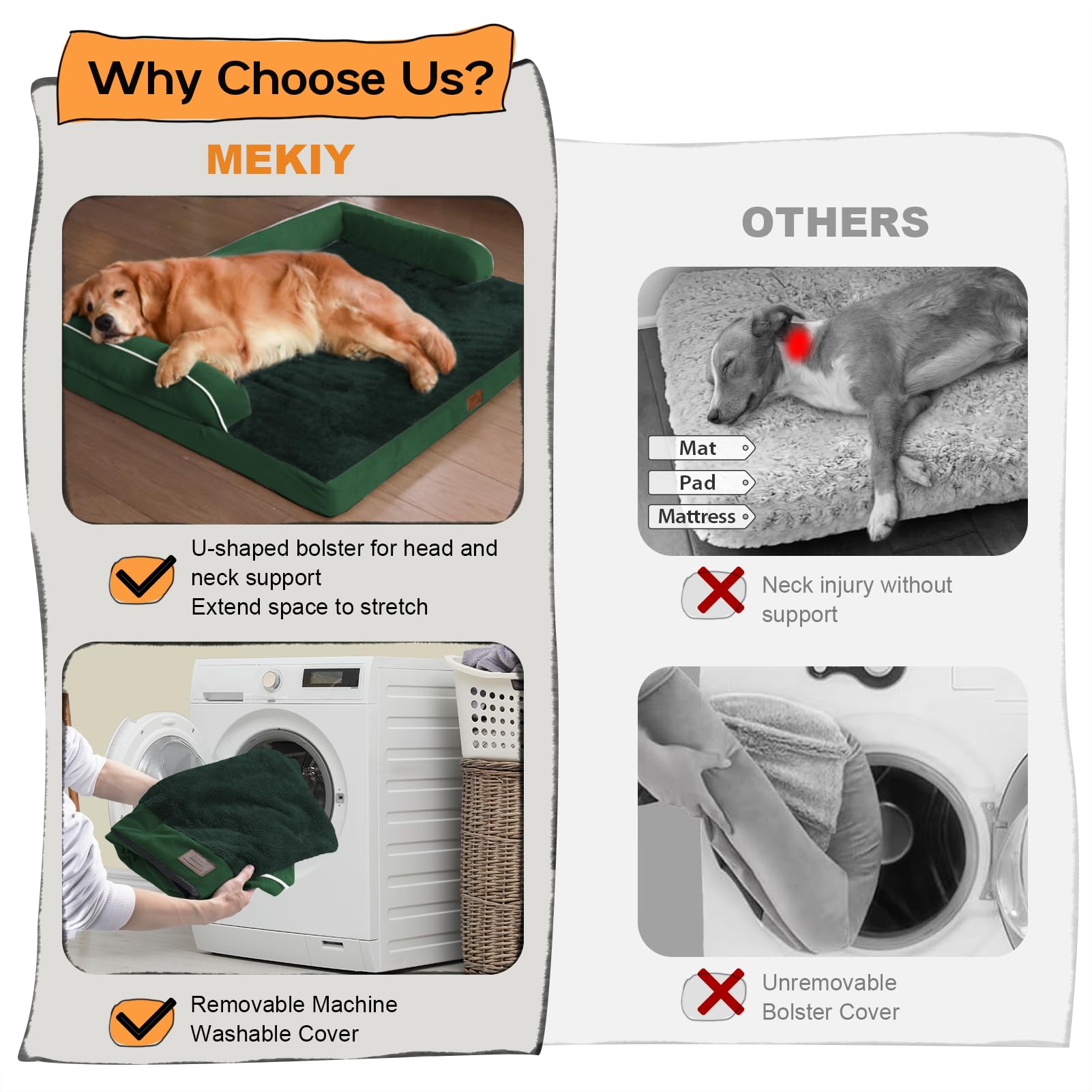 Large Dog Bed Orthopedic Washable: Beds Bolster - Xl Xlarge Big Dogs - Memory Foam - Ultra-Soft Xxl Dog Crate Bed - Waterproof With Removable Cover - Emerald Dog Bed