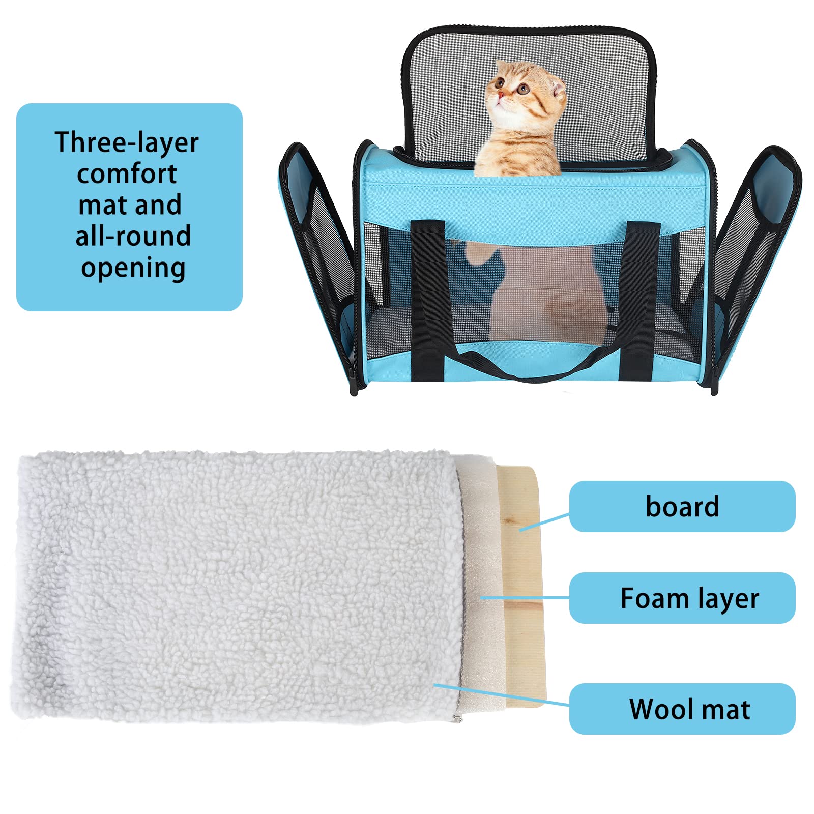Cat Carrying Case - Pet Carrier Airline Approved, Protable And Breathable Pet Travel Carrier Removable Fleece Pad, Collapsible Cat Carrier Dog Carrier For Medium Cats Small Cats Dogs(Medium, Blue)
