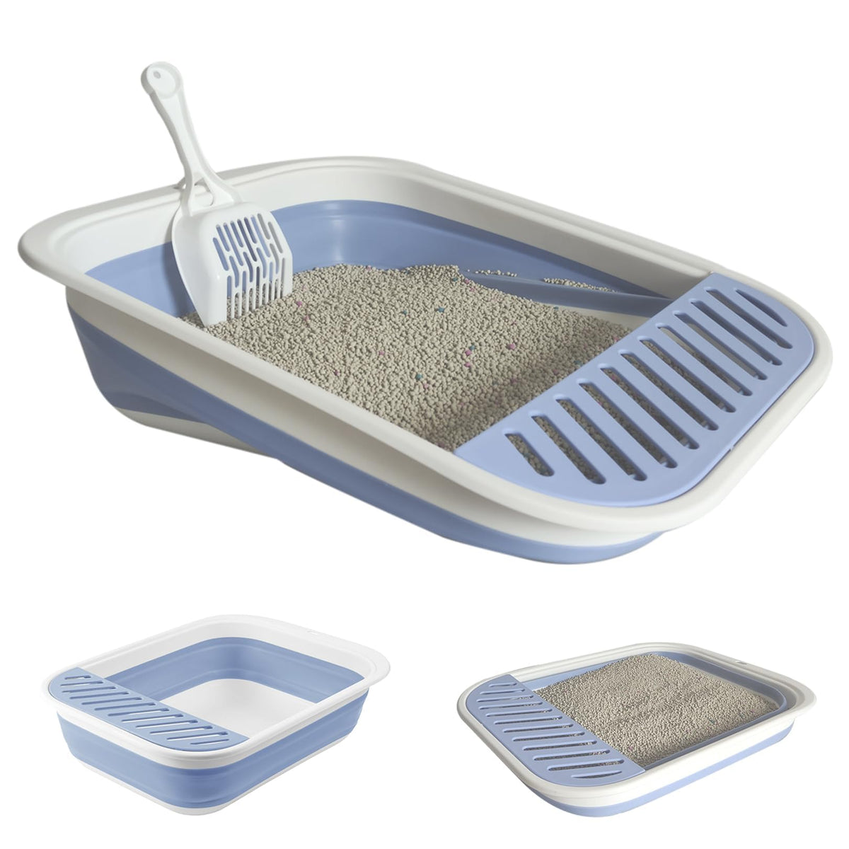 Chuyouan Collapsible Small Cat Litter Box,Kitten Open Potty Pan With Scoop Cat Toilet With Falling Sand Pedal Low Entrance Folda
