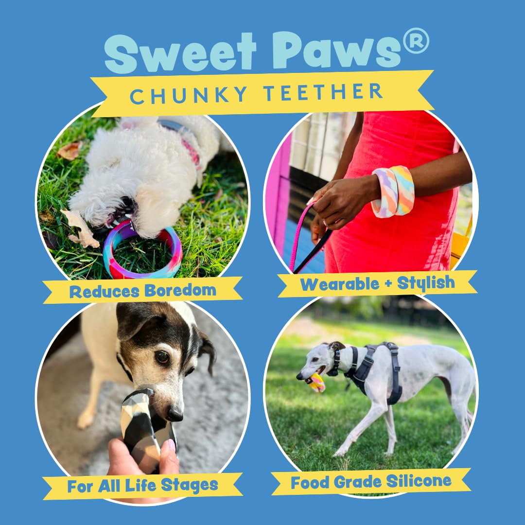 Sweet Paws Chunky Teething Rings for Dogs, Bracelet Food Grade Silicone Puppy Chew Toys for Large Puppies, Durable Dog Ring Toy