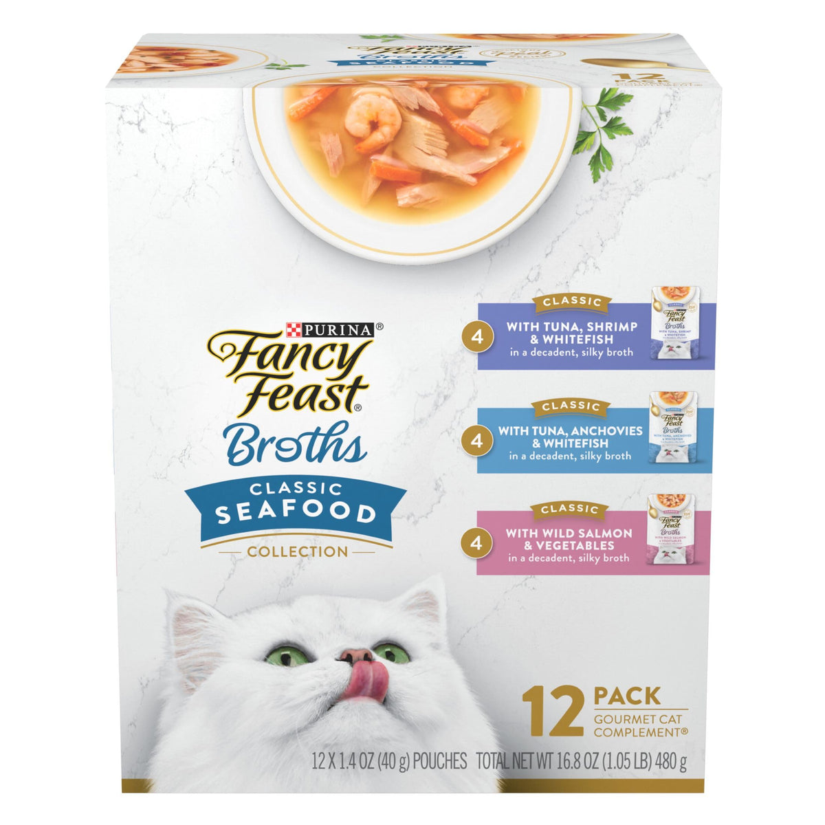 Purina Fancy Feast Lickable Wet Cat Food Broth Complement Classics Collection Variety Pack - (Pack Of 12) 1.4 Oz. Pouches