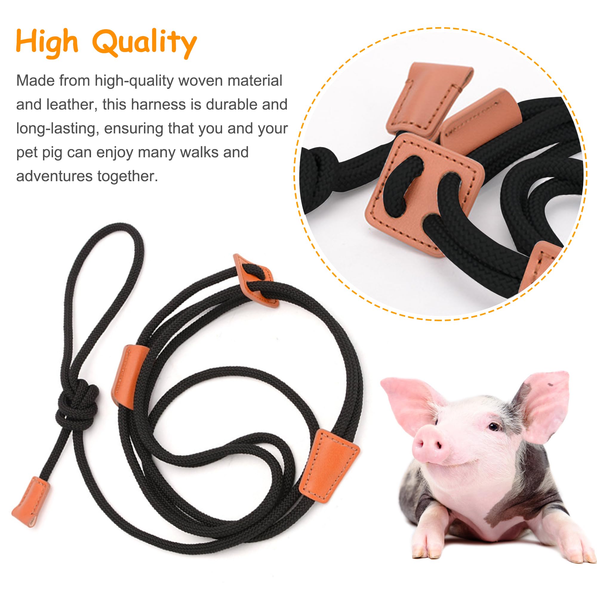 Drunhan Mini Pig Harness & Leather, Pet Pig Supplies, Adjustable Rope (9 Inches Long -1/2 Inches Diameter), Suitable For Small A