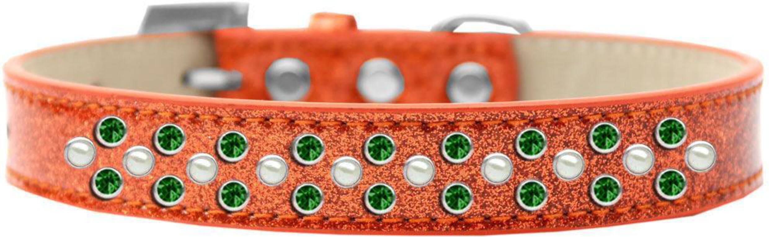 Mirage Pet Products Sprinkles Ice Cream Dog Collar with Pearl and Emerald Green Crystals, Size 14, Red