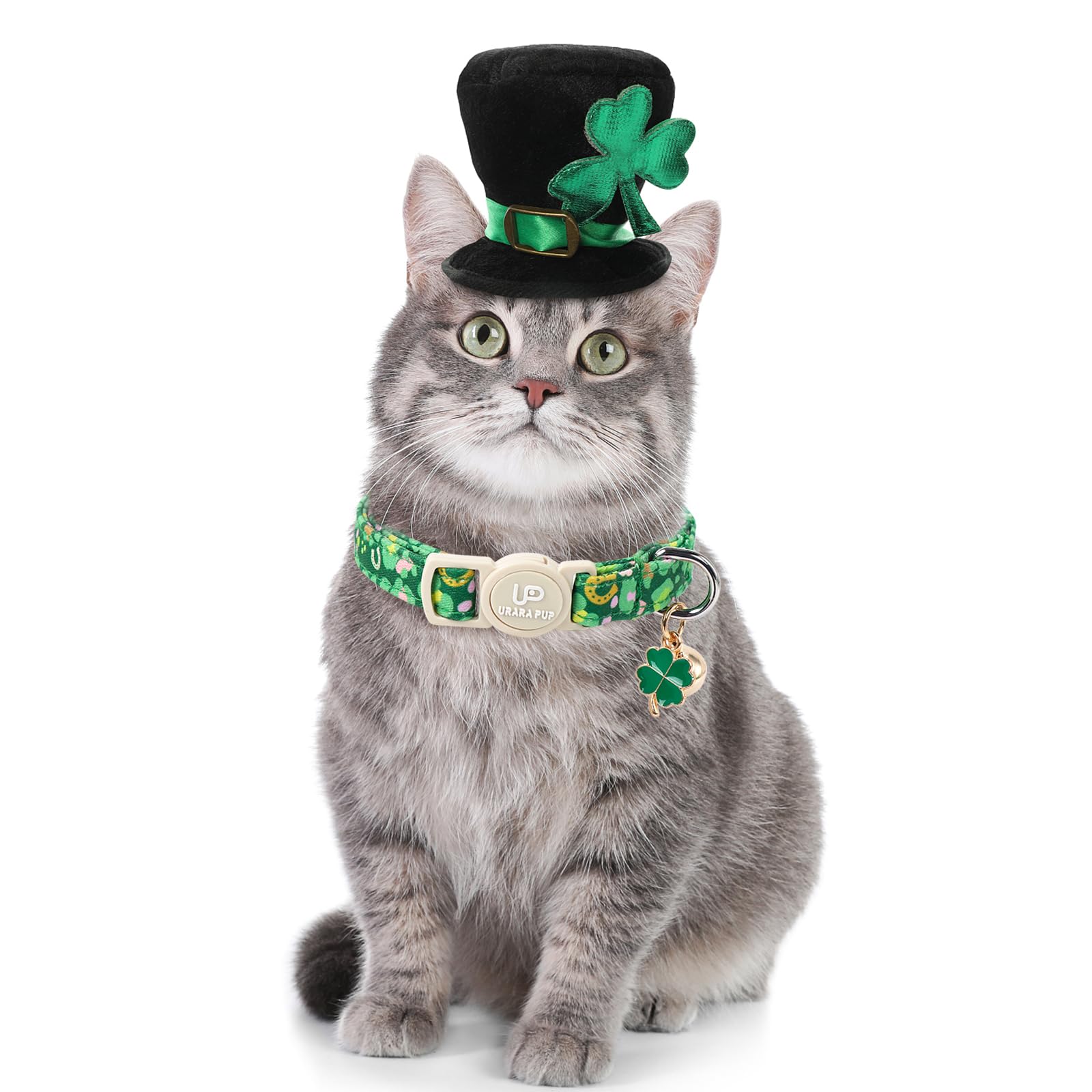 Up Urara Pup Cat Collar,2Pack St.Patrick'S Day Kitten Collars Cute Shamrock Breakaway Kitty Collars,Spring Green Trefoil Cat Col