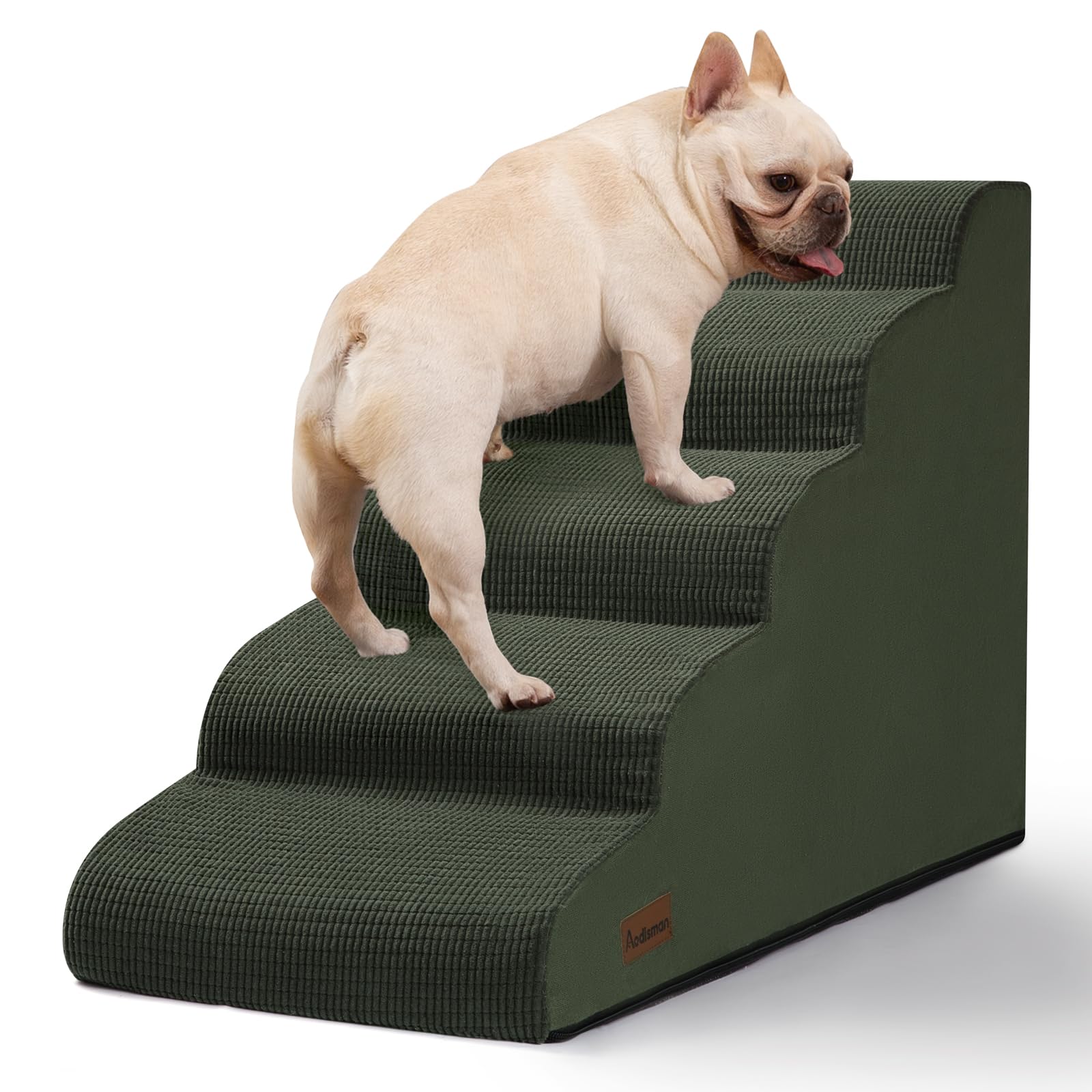 Aodisman 5-Step Dog Stairs and Ramp for High Bed, Non-Slip Sturdy Pet Steps for Small Dogs and Cats,22.2 H,Green