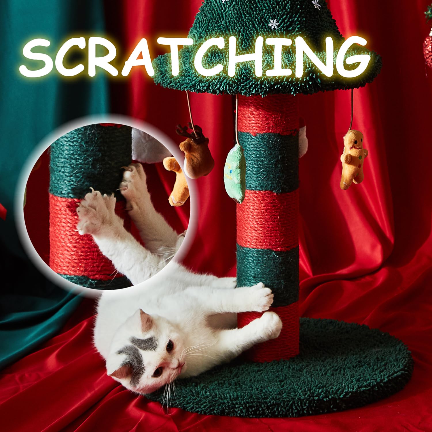 Luckitty Cat Scratching Post With 4 Hanging Plush Toy - Christmas Tree Alternative Give Your Cat A Toy And Scratching Post In On