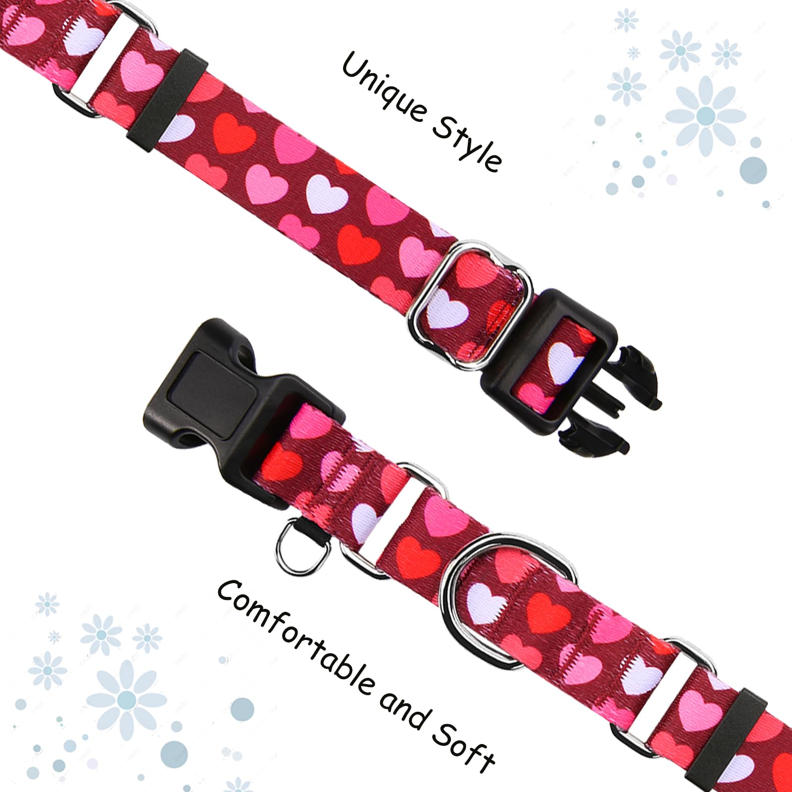 Fidohug Valentines Pink Martingale Collar For Dogs With Buckle Adjustable Heart Dog Collars (Burgundy Love, Small)