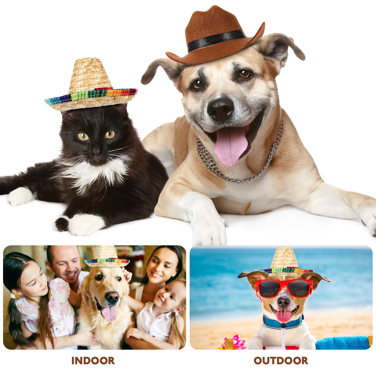 2Pcs Pet Dog Cat Hat Dog Straw Hat- Puppy Summer Sunhat With Adjustable String Pet Hawaii Tropical Mexican Party Headwear