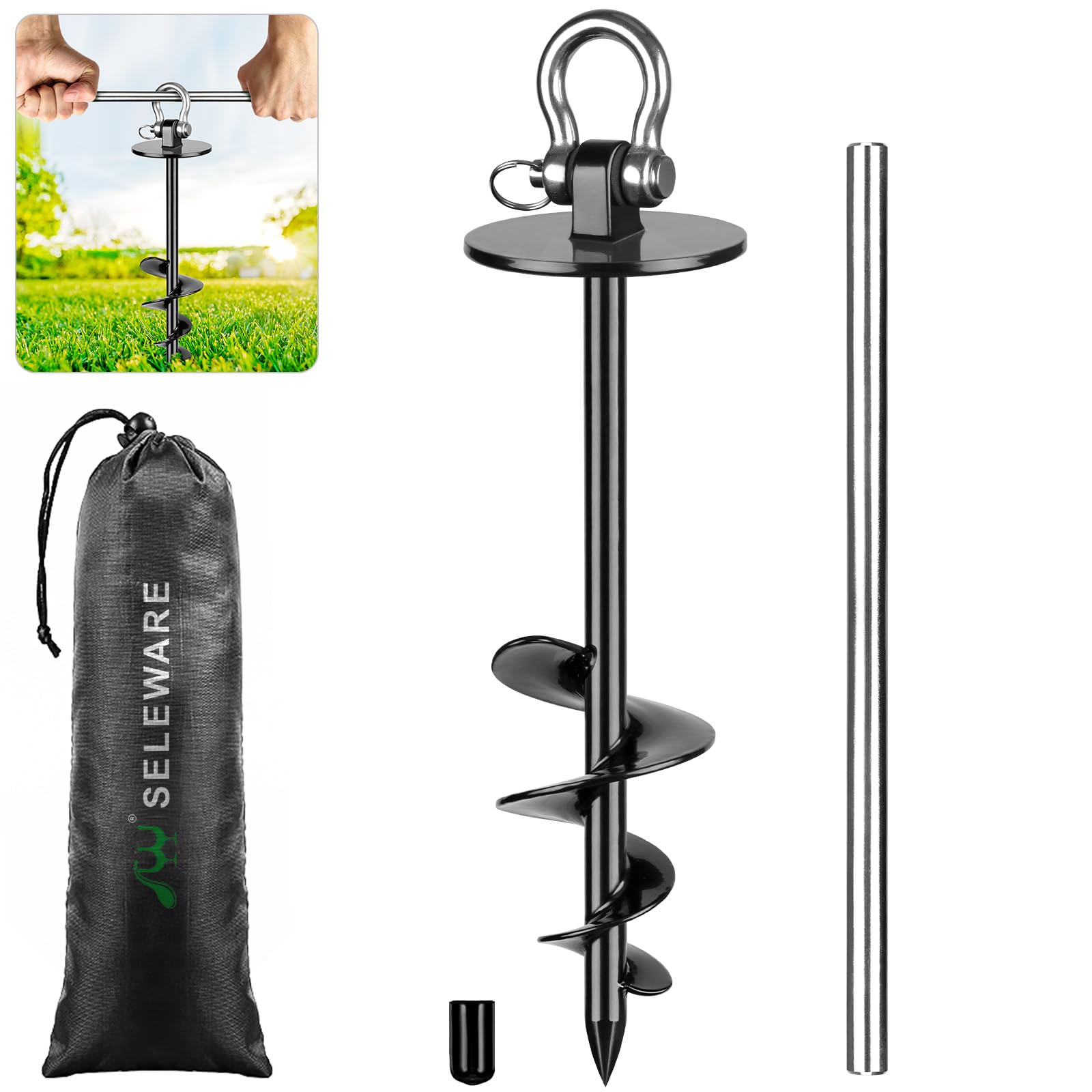 Seleware Dog Tie Out Stake Outdoor Anti-Rust Dog Anchor For Large Dogs Up To 220 Lbs, Foldable Dog Stake Dog Camping Gear Twist 