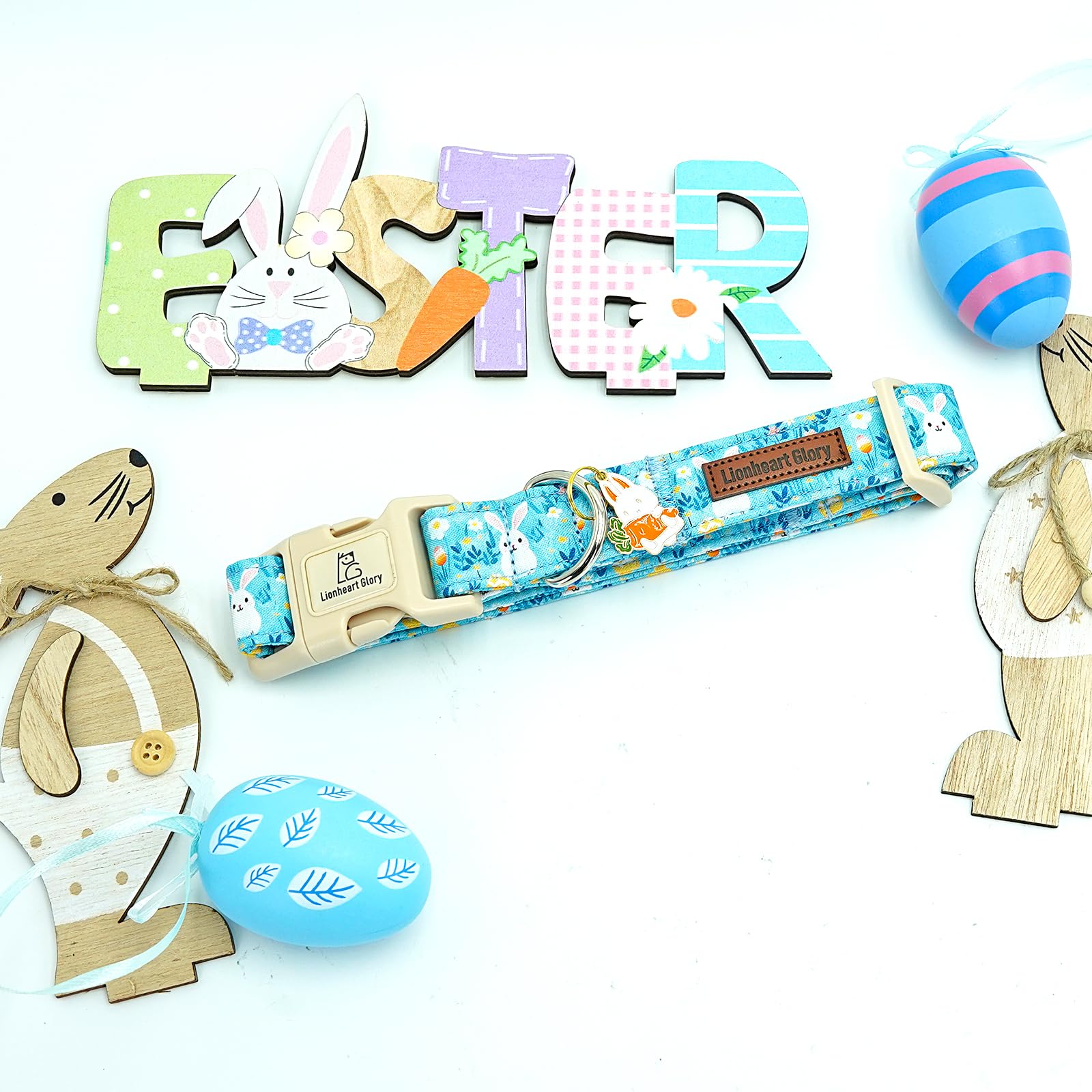 Lionheart Glory Easter Dog Collar-Cute Easter Rabbit Bunnies Eggs Dog Collars Female Male Dog Collar Adjustable Durable Soft Col