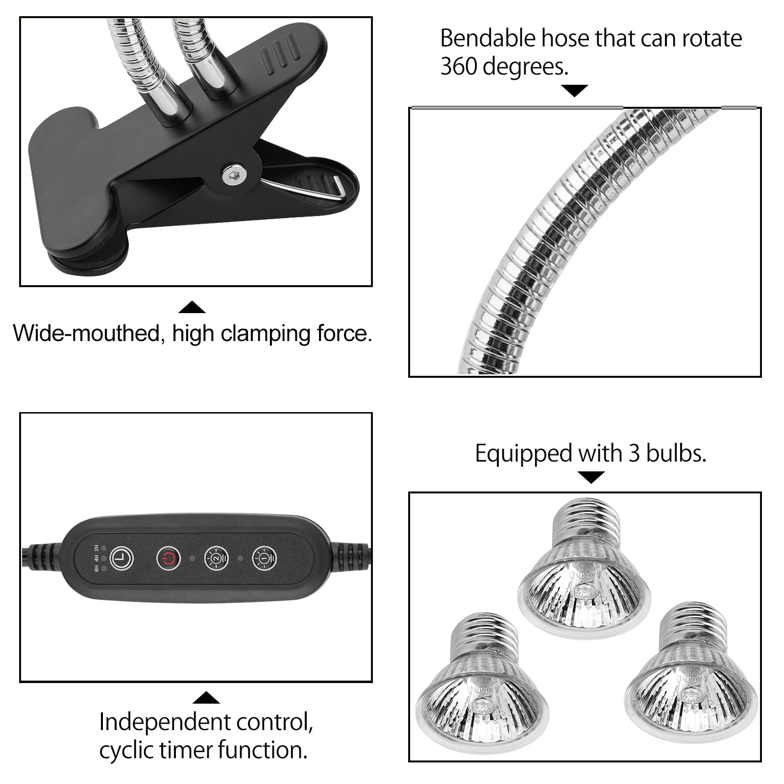 Zjnbmtfy Reptile Heat Lamp,Double-Head Heating Lamp For Reptiles, Uva/B Turtle Lamp With Clamp, Separate Control, Turtle Light,B