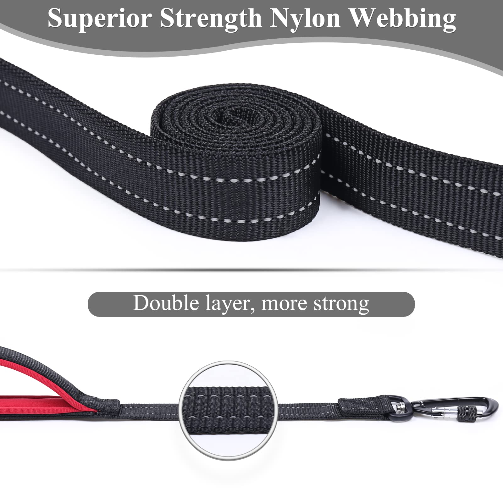 Vivaglory Dog Leash With Lightweight Aluminum Clasp & 2 Padded Handles, 6Ft Nylon Dog Leash Lead Heavy Duty Safety No Pull Climb