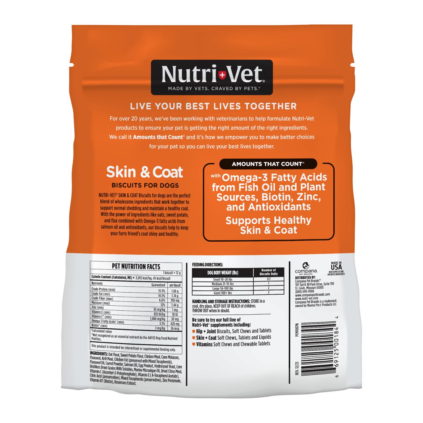 Nutri-Vet Skin & Coat Biscuits for Dogs, Tasty Dog Treat, Dog Skin and Coat Supplement, Small Sized Biscuit, Omega-3 and Biotin