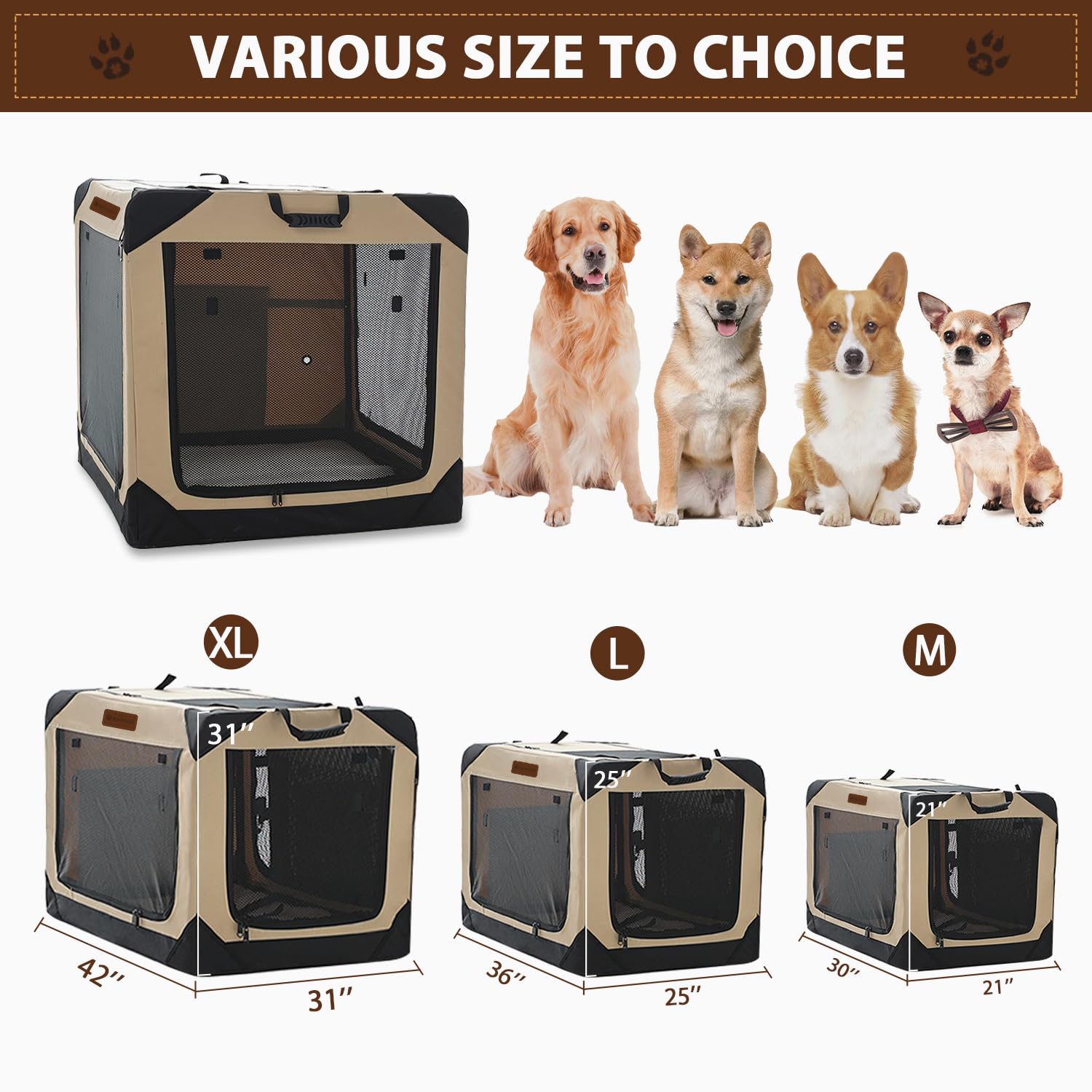 Garnpet Soft Dog Crate For Small Dogs, 4-Door Foldable Collapsible Dog Crate With Soft Sides, Indoor & Outdoor Travel Dog Kennel