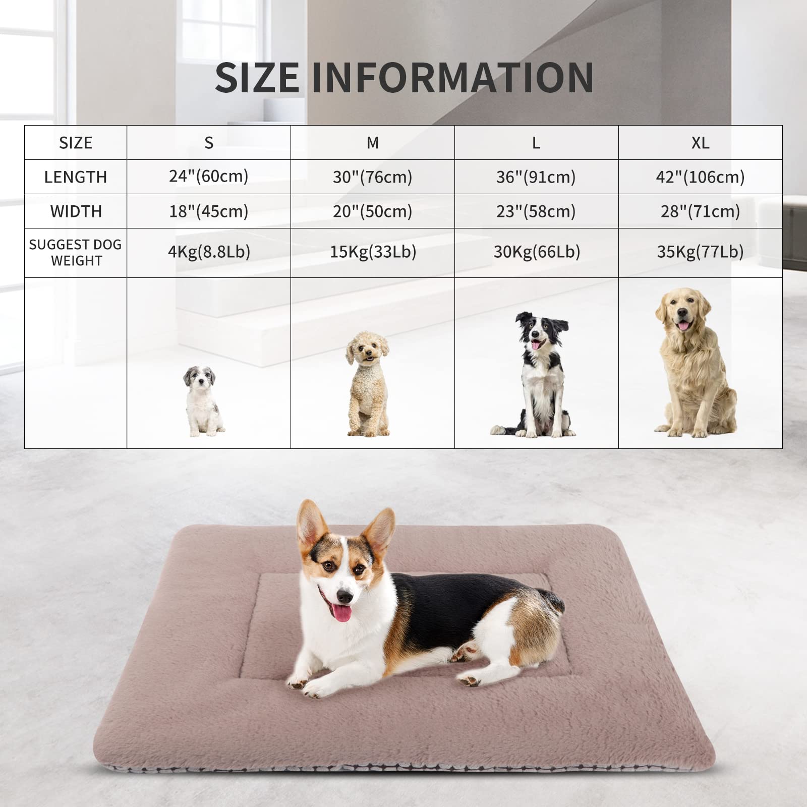 Vetasac Dog Bed Mat, Soft And Warm Pet Cushion, Dual Purpose Washable Mattress Bed For Small Medium Large Dog And Cat Sleeping Xb004 (36'X23', Khaki)