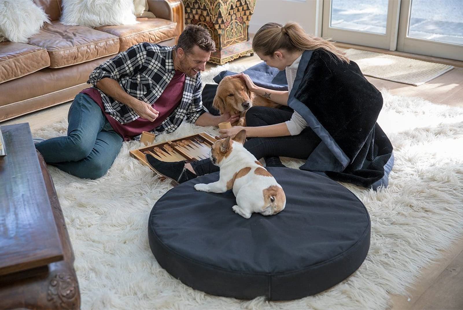 Selugove Round Dog Bed Replacement Cover 36D ?4H Inches Washable Black Thickened Waterproof Oxford Fabric With Handle And Zipper Reusable Dog Bed Liner For Small To Medium 25-35 Lbs Puppy