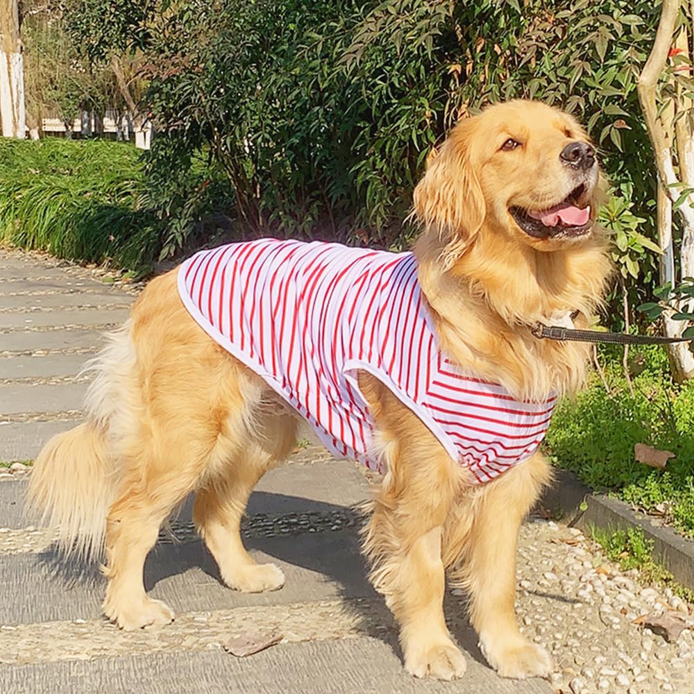 Aniac Summer Xl Dog Shirt For Girl Boy Red White Striped Cotton Dog T-Shirt White Breathable Basic Tank Top Sleeveless Doggy Ves