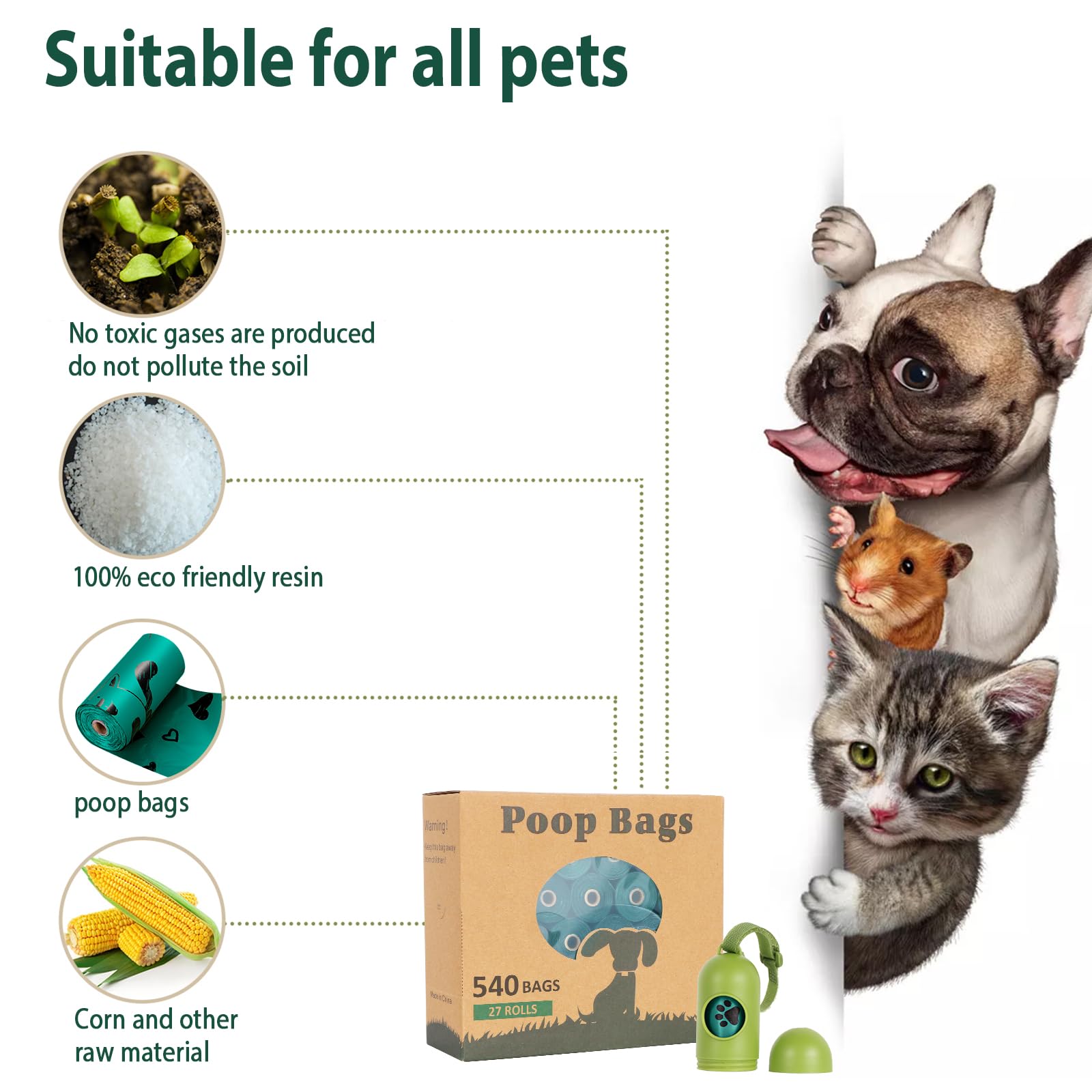 Yingdelai Dog Poop Bag Rolls - 540 Count Dog Waste Bags With Dispenser, Extra Thick Strong Leak Proof Poop Bags For Dogs Doggy | Scented Dark Green