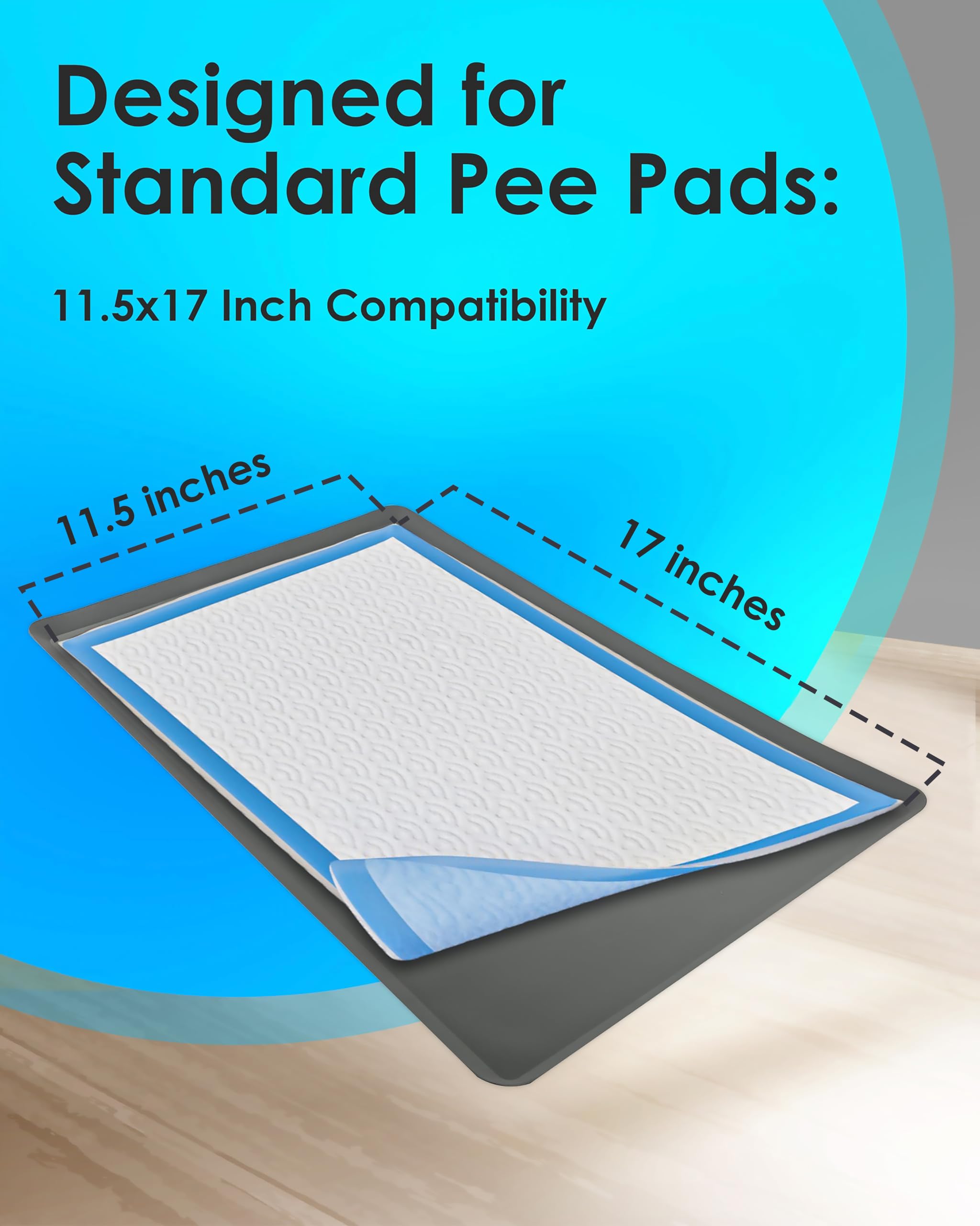Tidyfriend Silicone Pee Pad Holder, 111.5 X 17 Inch No-Spill, Leakproof, Easy-To-Clean Puppy Pad Holder Tray (Grey)