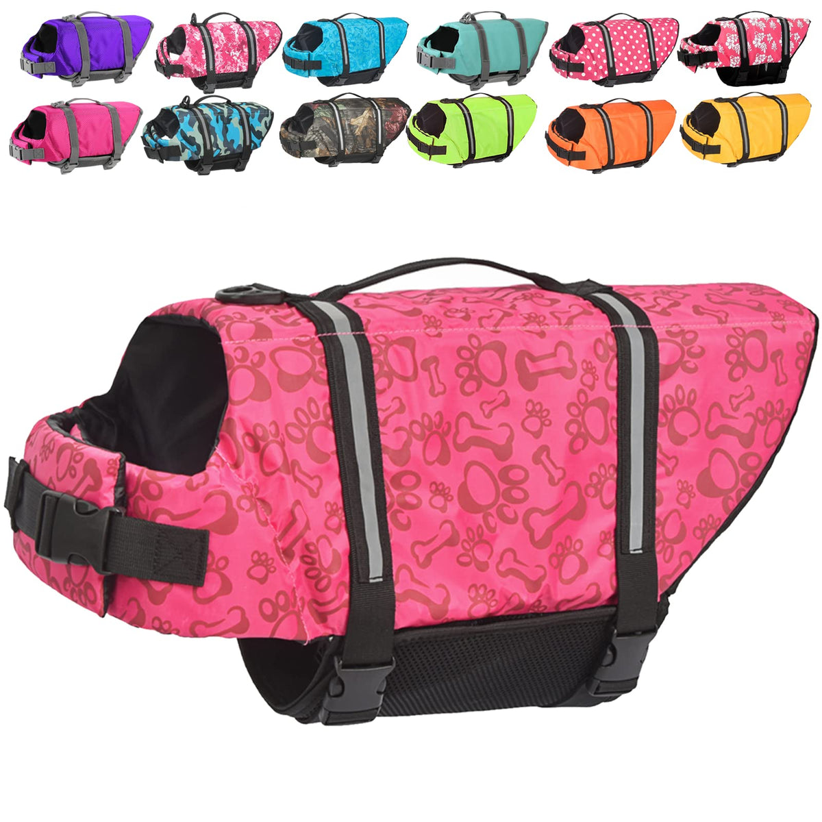 Doglay Dog Life Jacket With Reflective Stripes, Adjustable Dog Lifesaver Doggie Life Jacket Pet Life Preserver With High Buoyancy Swimsuit For Small Medium And Large Dogs(2Xs, Pink Bone)